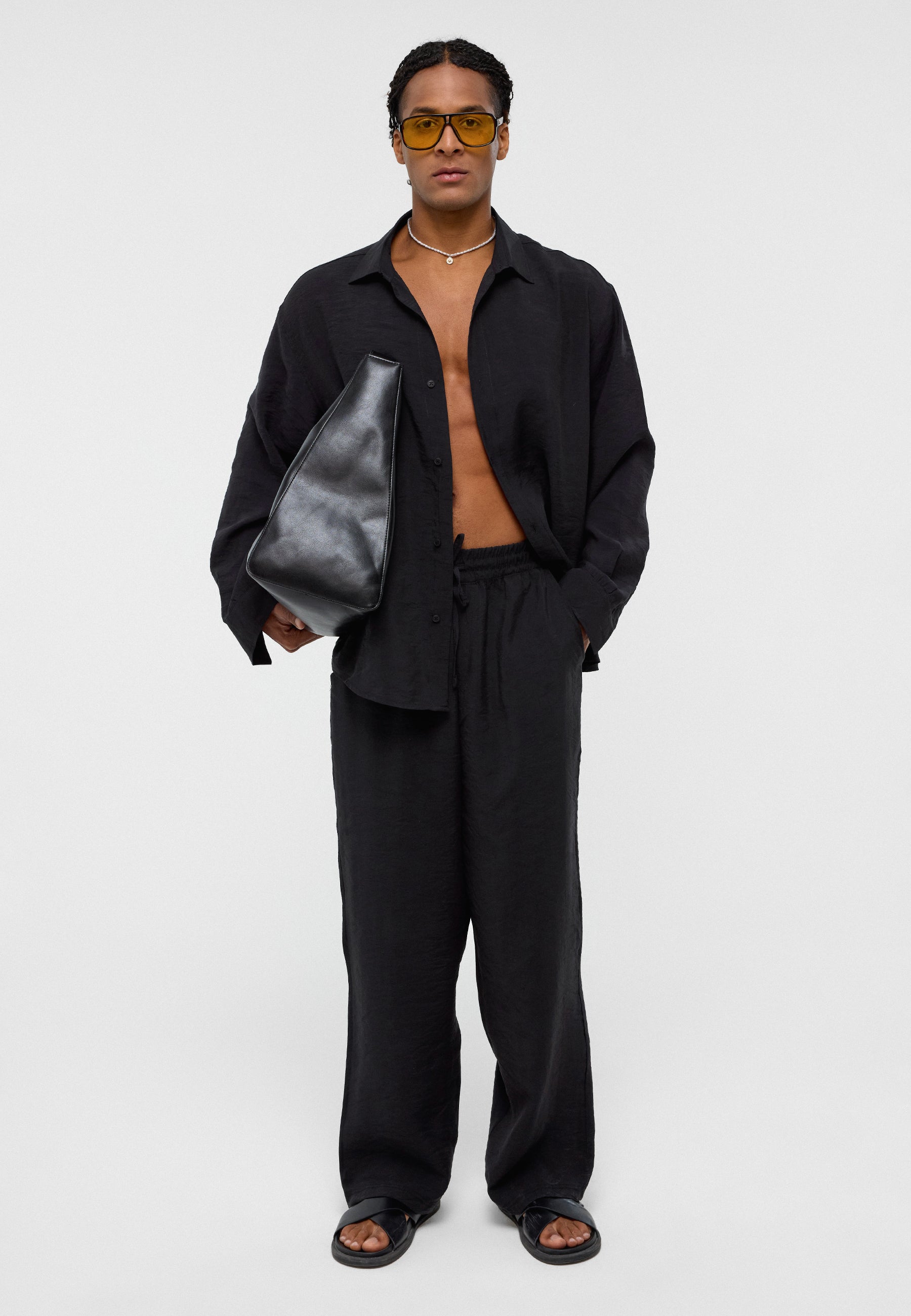 Deep Brown Modal Baggy-Fit Trousers – Lightweight Laid-Back Style