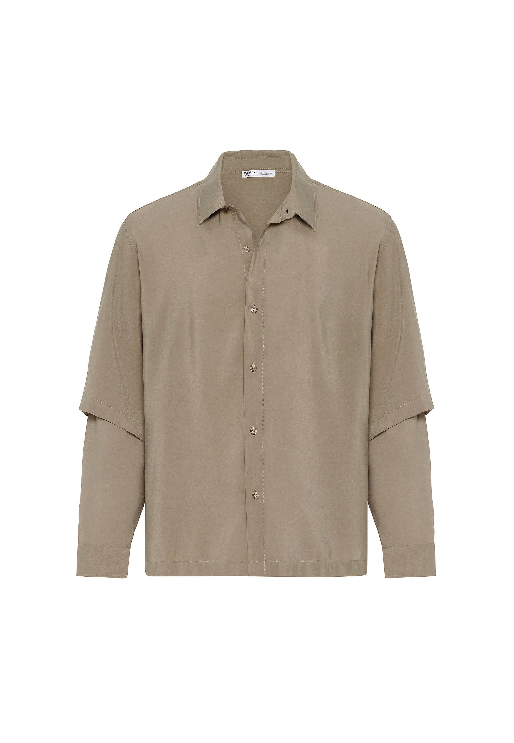 Khaki Casual Button-Up Shirt – Modern Relaxed Fit