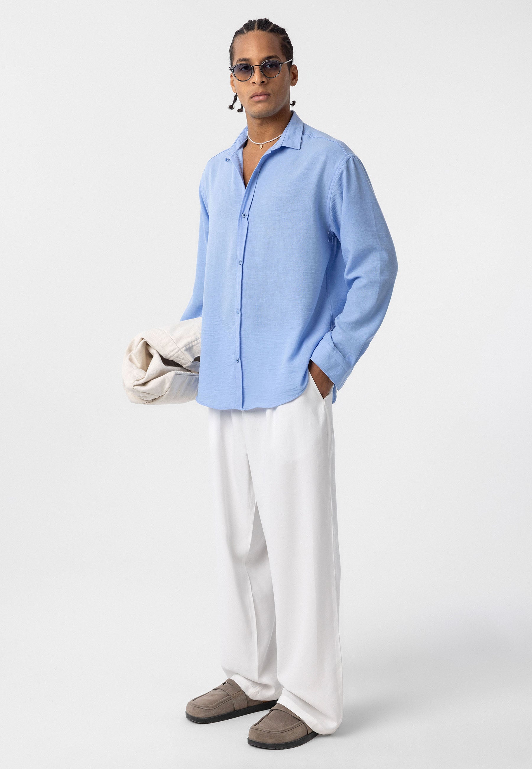 Vibrant Turquoise Oversize Linen-Look Shirt – Relaxed Summer Staple