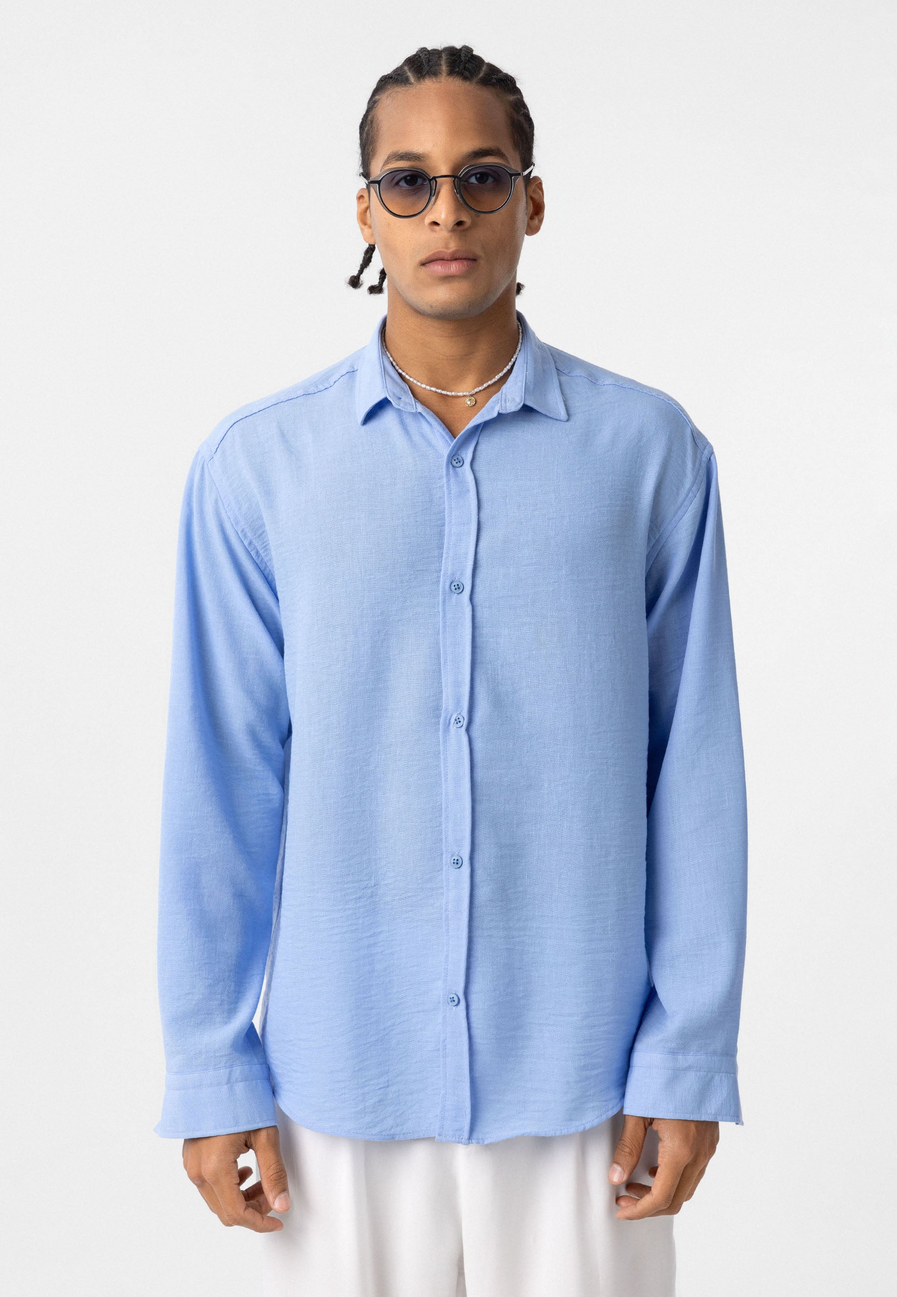 Vibrant Turquoise Oversize Linen-Look Shirt – Relaxed Summer Staple