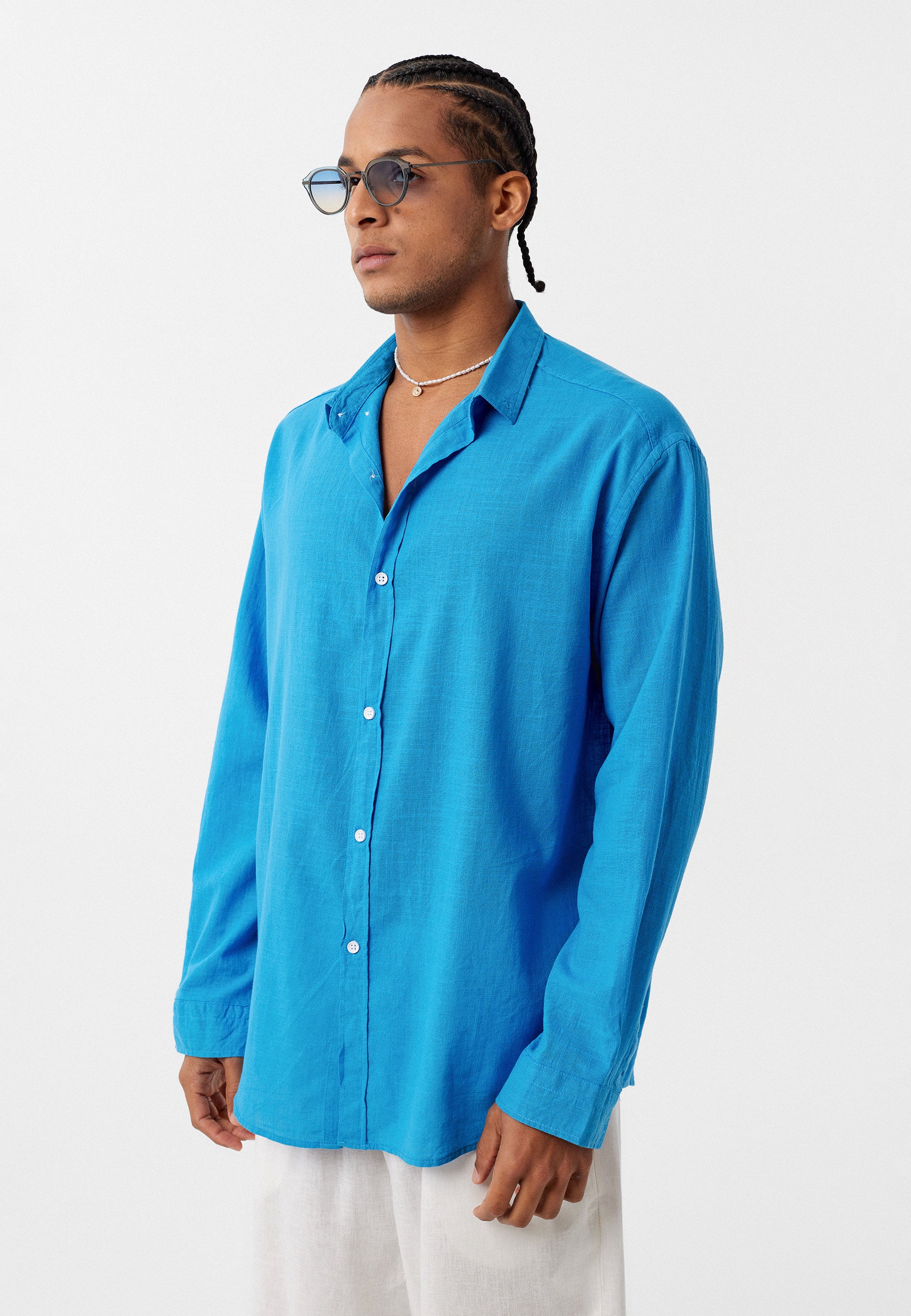 Turquoise Oversized Cotton-Linen Shirt – Cool & Confident Everyday Style