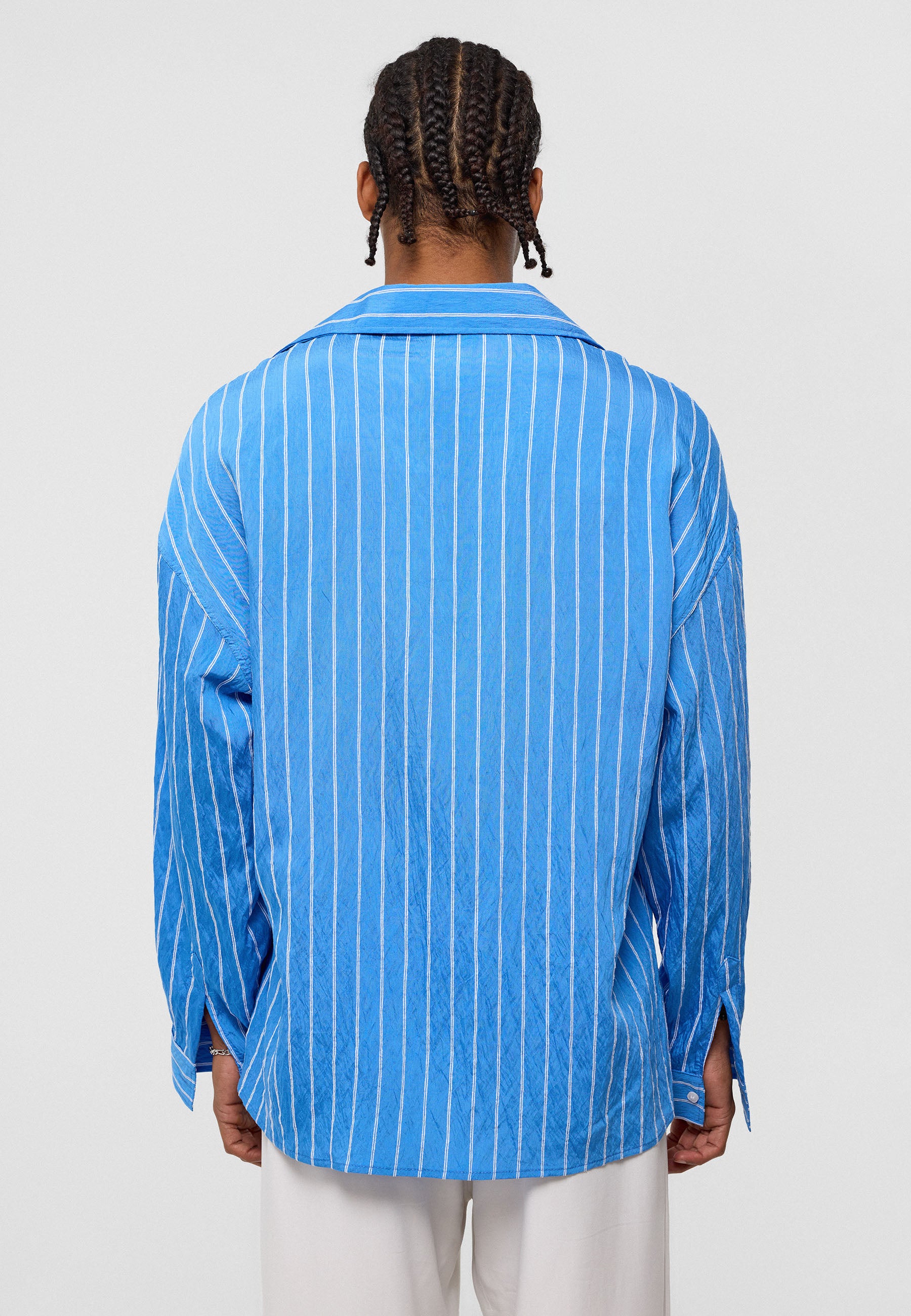 Saks Blue Striped Oversized Shirt – Breezy & Bold Everyday Style