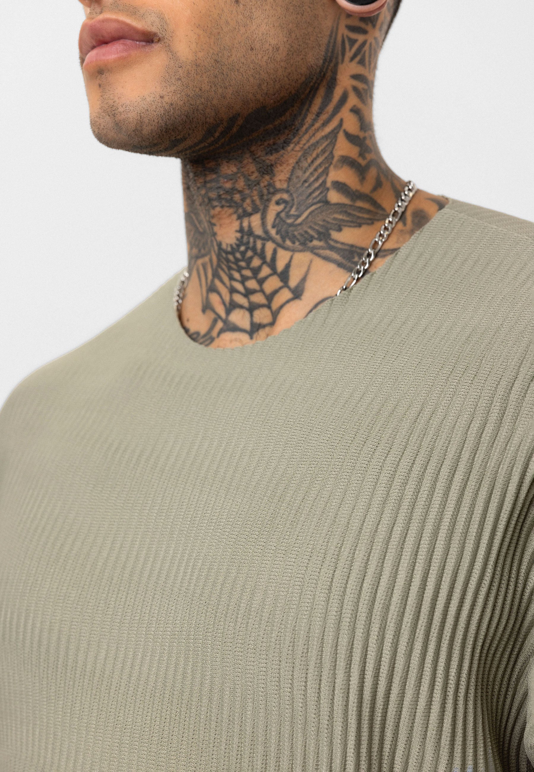 Gray Ribbed Oversized T-Shirt Trendy Casual Look