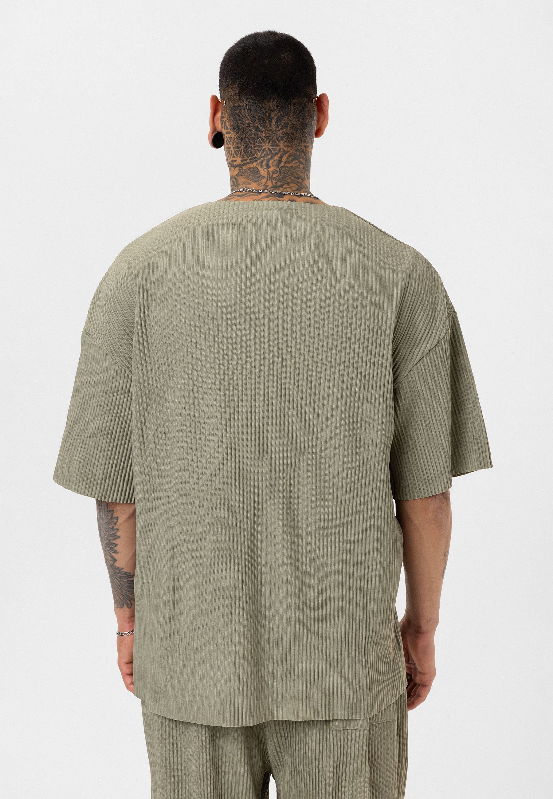 Gray Ribbed Oversized T-Shirt Trendy Casual Look