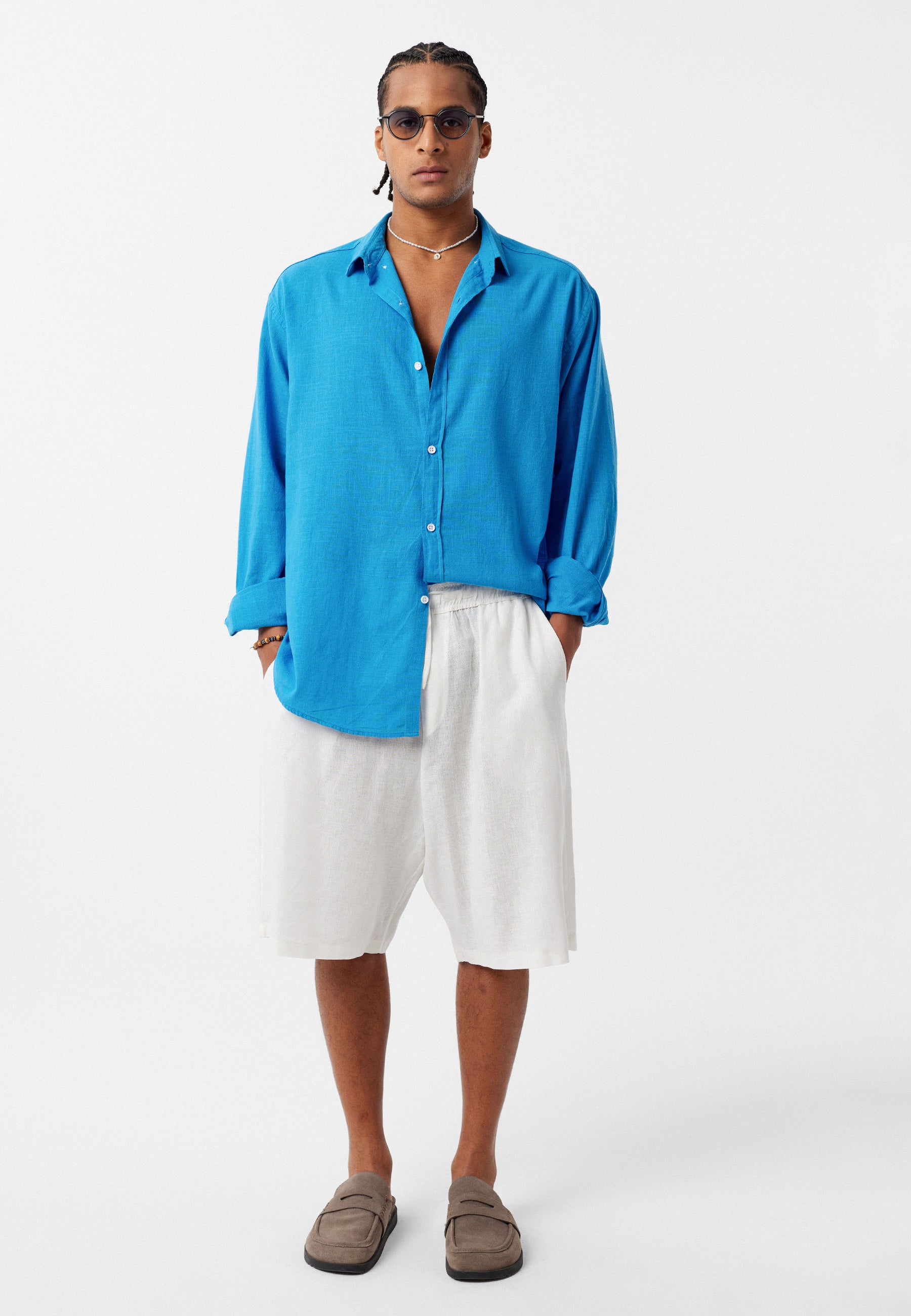 Turquoise Oversized Cotton-Linen Shirt – Cool & Confident Everyday Style