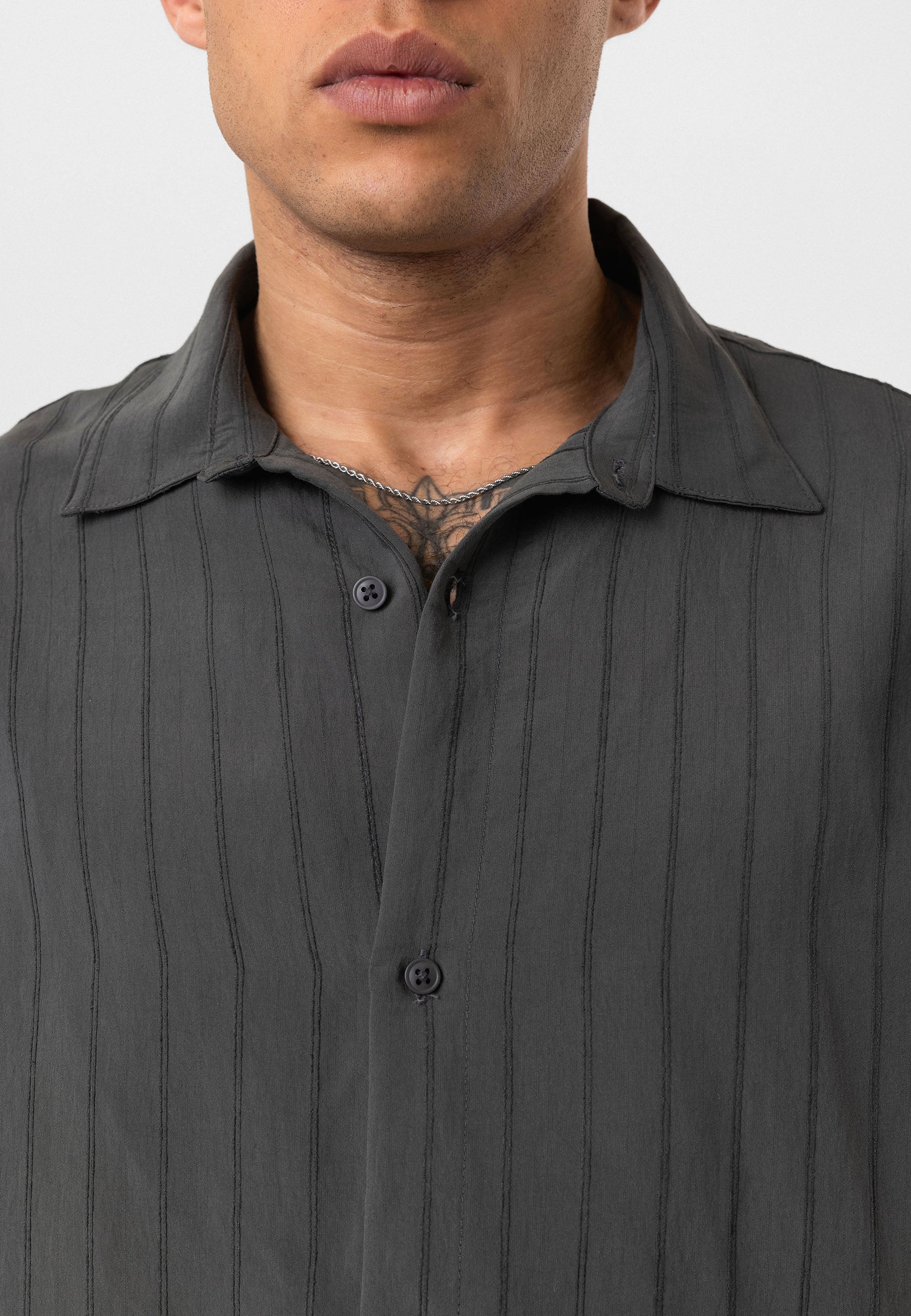 Anthracite Grey Striped Long Sleeve Oversize Shirt – Modern Relaxed Fit