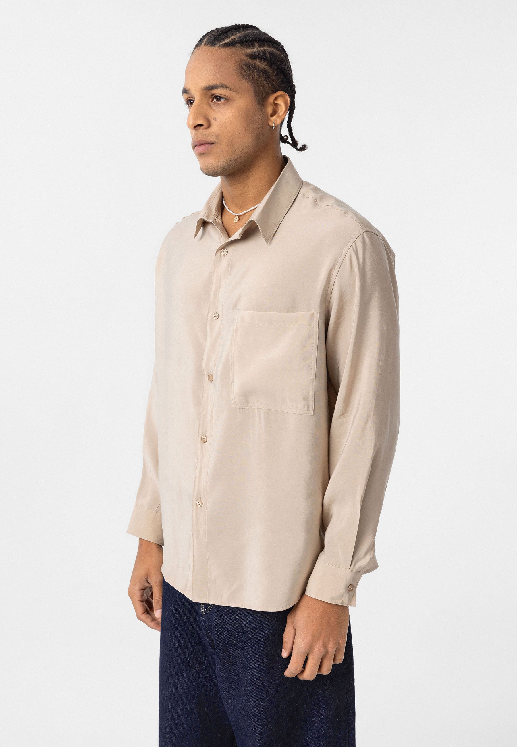Beige Button-Up Shirt – Regular Fit, Clean Everyday Look