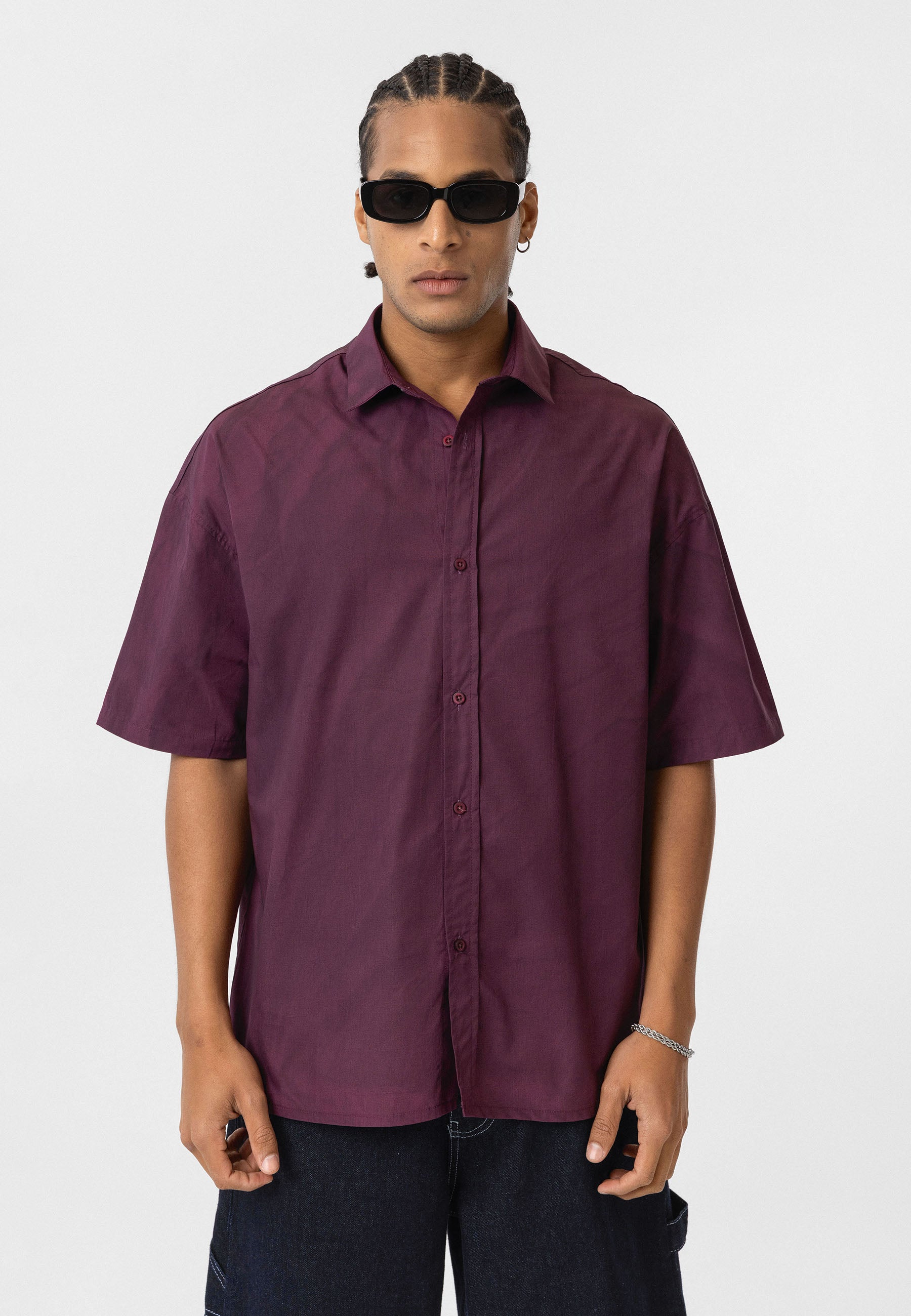 Deep Bordeaux Oversize Washed Poplin Shirt – Relaxed Streetwear Staple