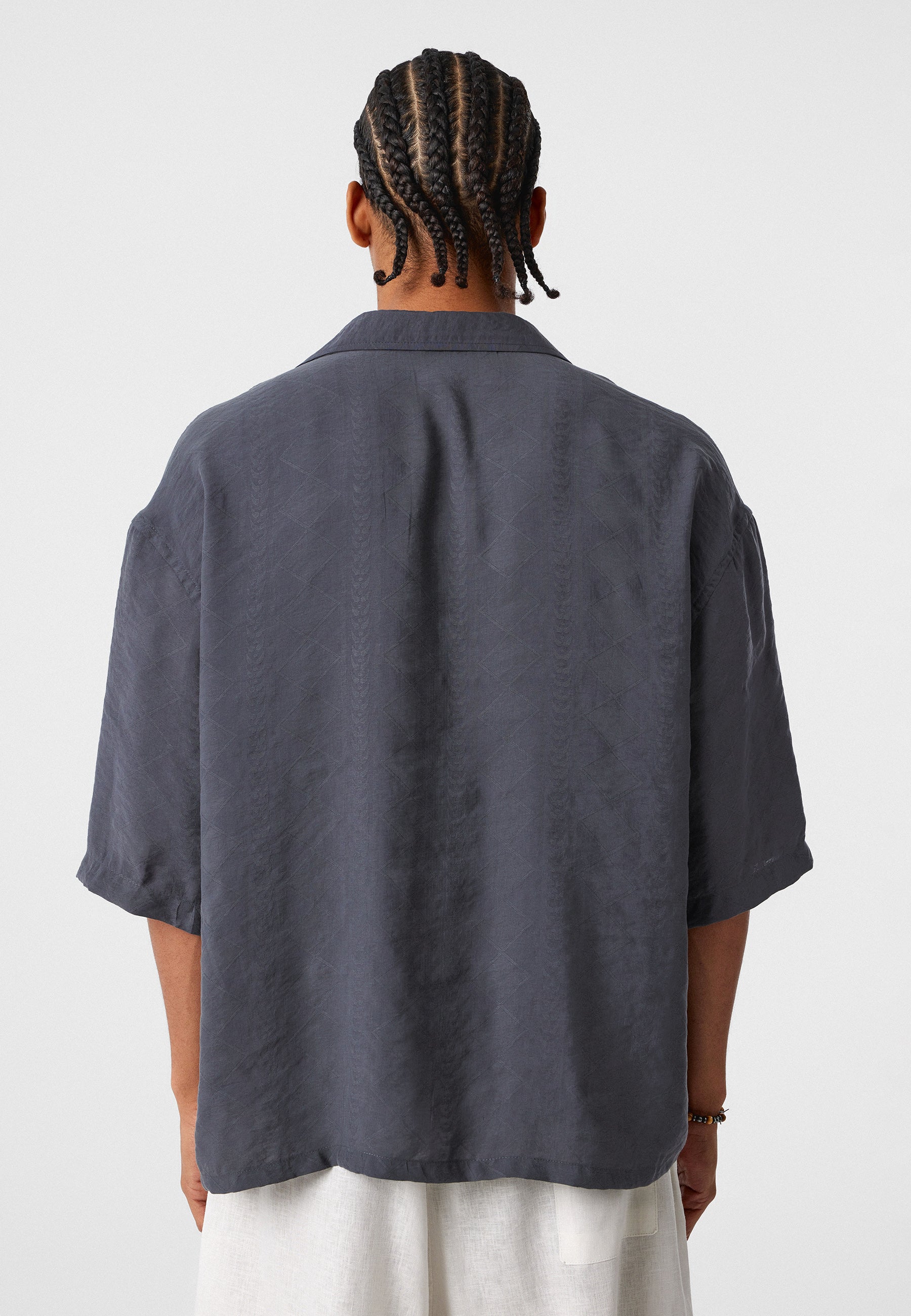 Navy Blue Oversized Short-Sleeve Linen Shirt – Effortless Summer Style