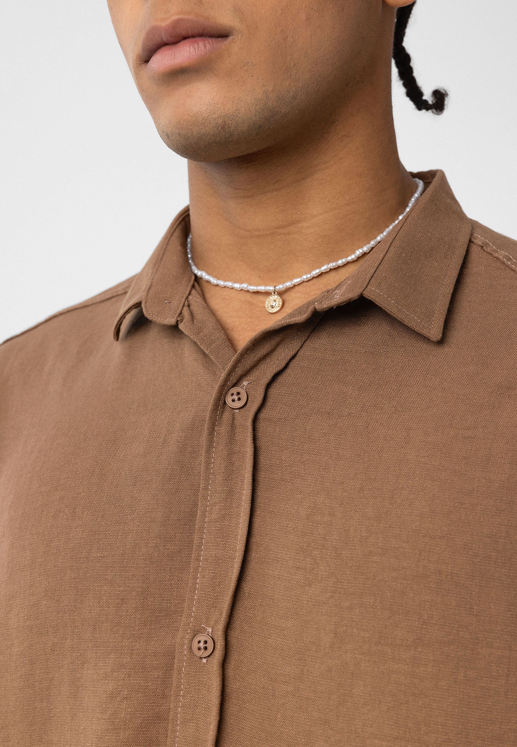 Soft Vizon Beige Striped Muslin Linen Oversize Shirt – Relaxed Natural Comfort