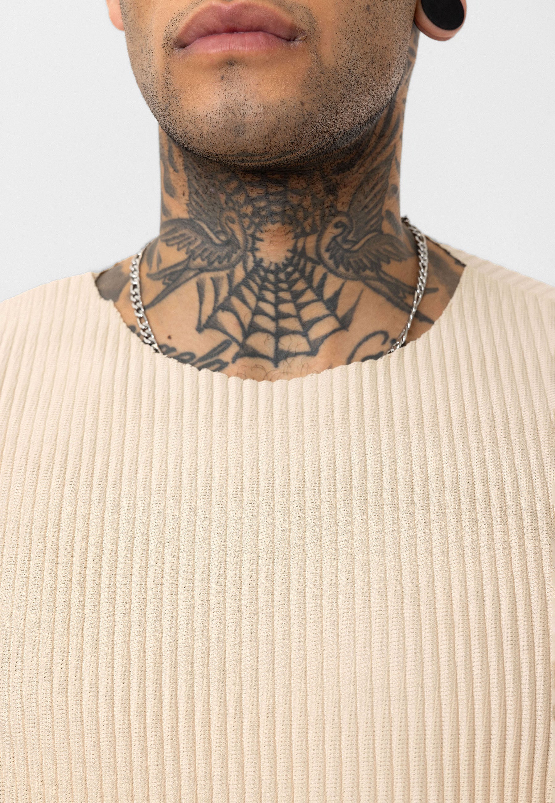 Beige Ribbed Oversized T-Shirt Trendy Casual Look