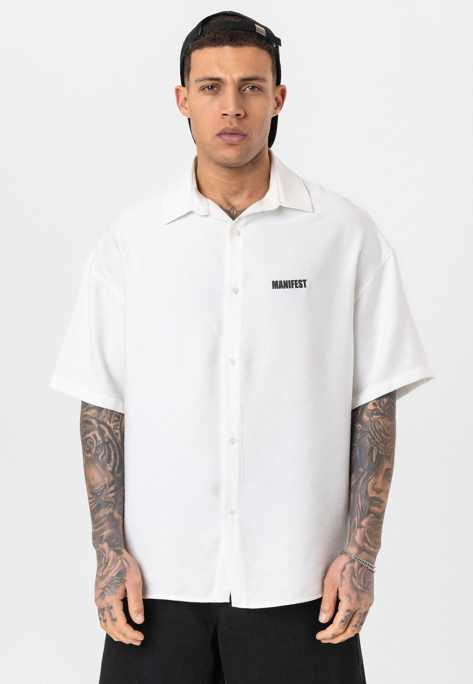 Soft White Oversize Printed Short Sleeve Shirt – Casual Comfort Fit