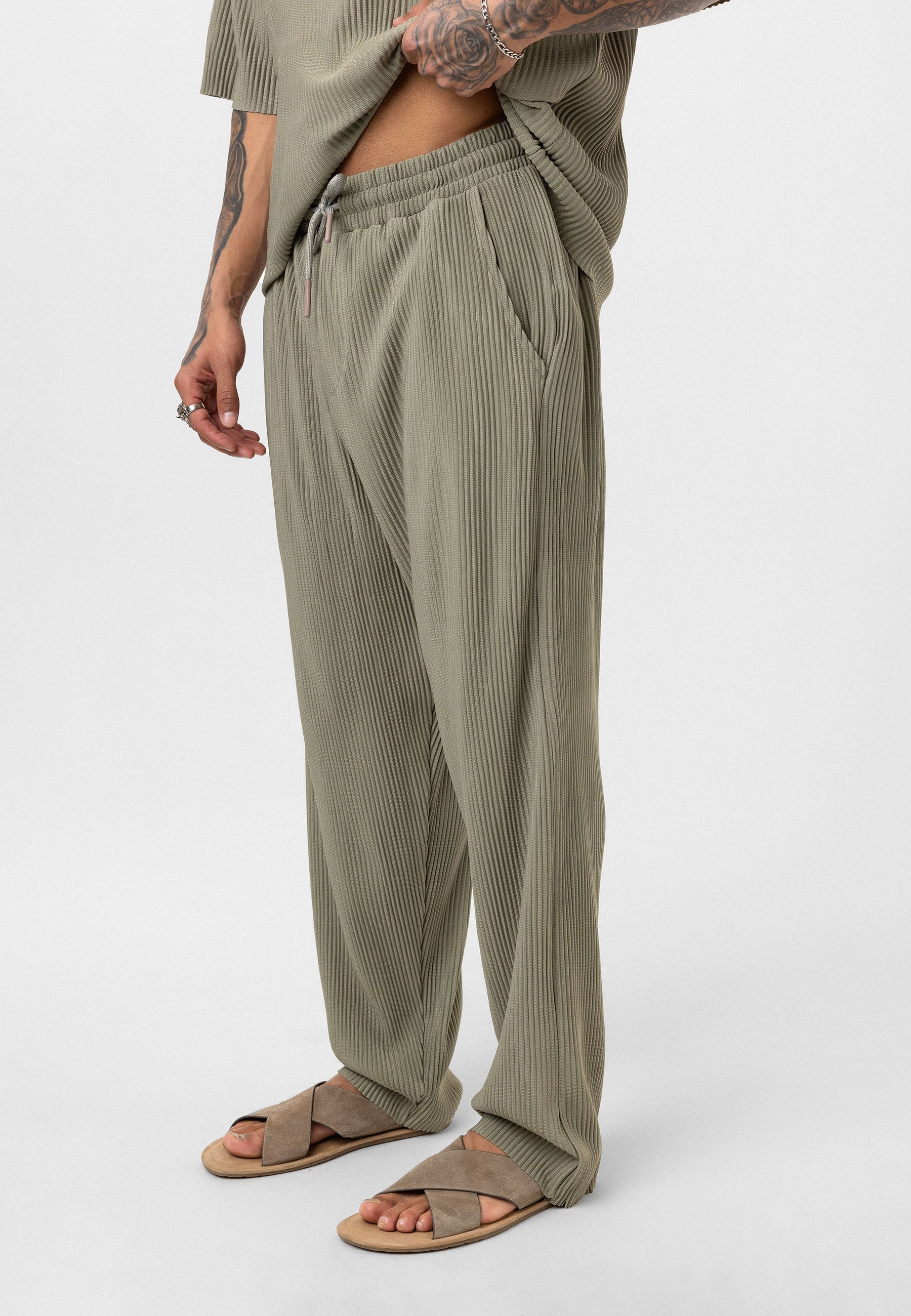 Gray Ribbed Oversized T-Shirt Trendy Casual Look