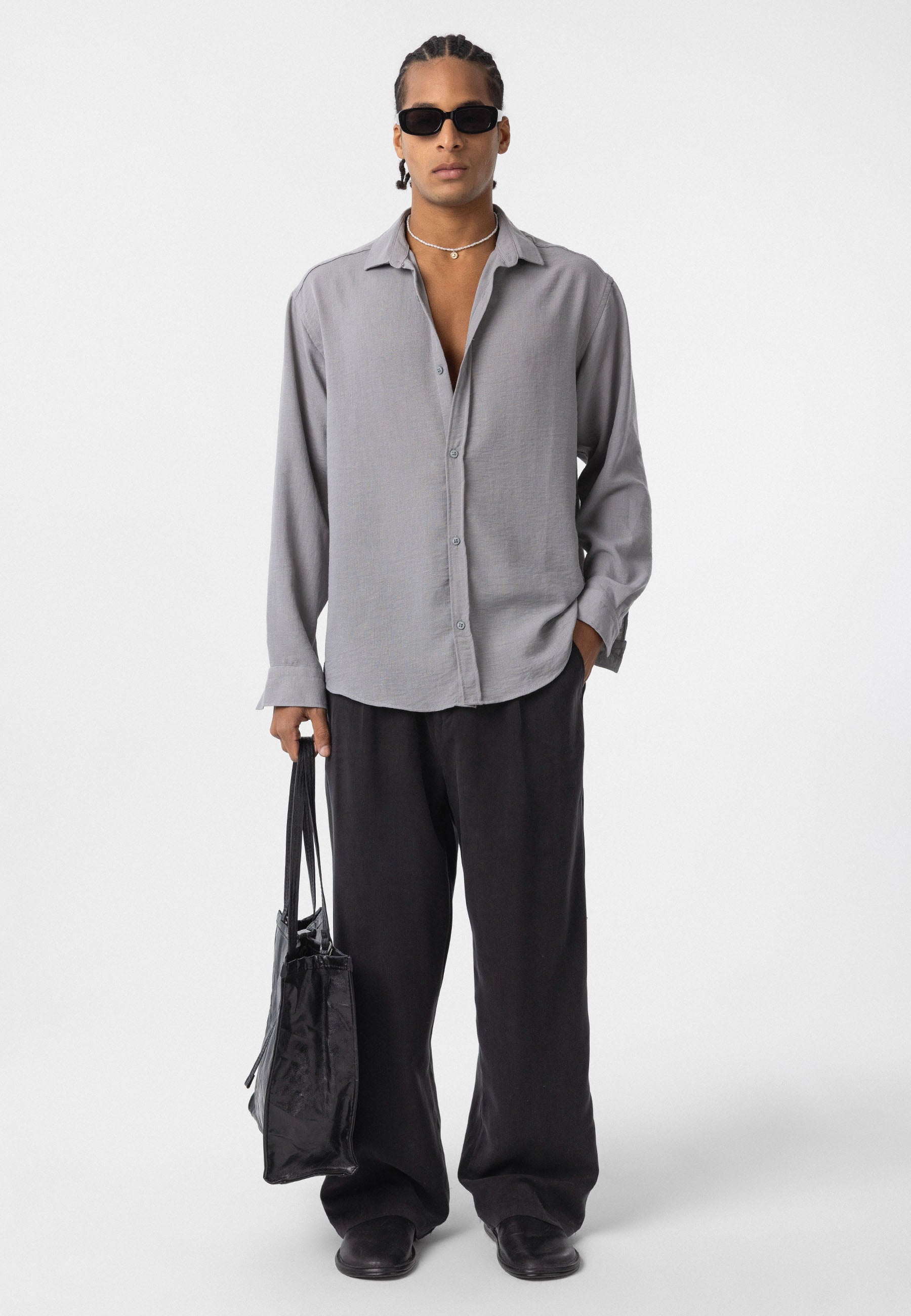 Soft Sky Blue Oversize Script‑Printed Short‑Sleeve Shirt – Relaxed Streetwear Vibe