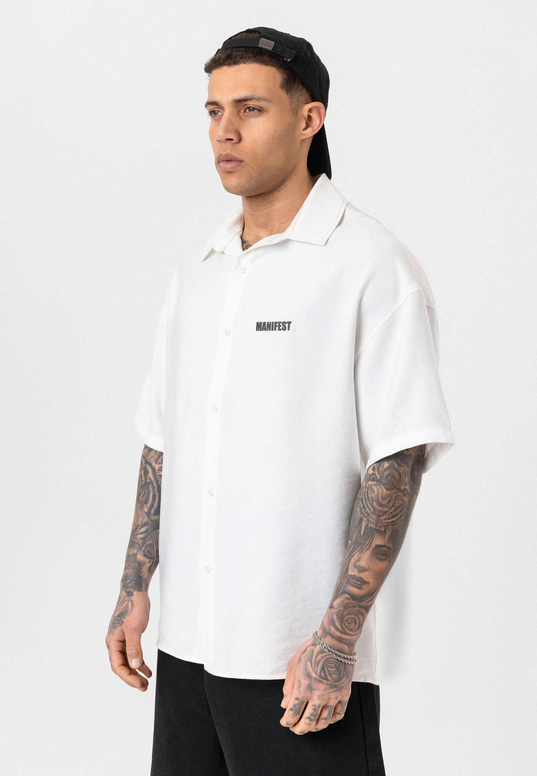 Soft White Oversize Printed Short Sleeve Shirt – Casual Comfort Fit