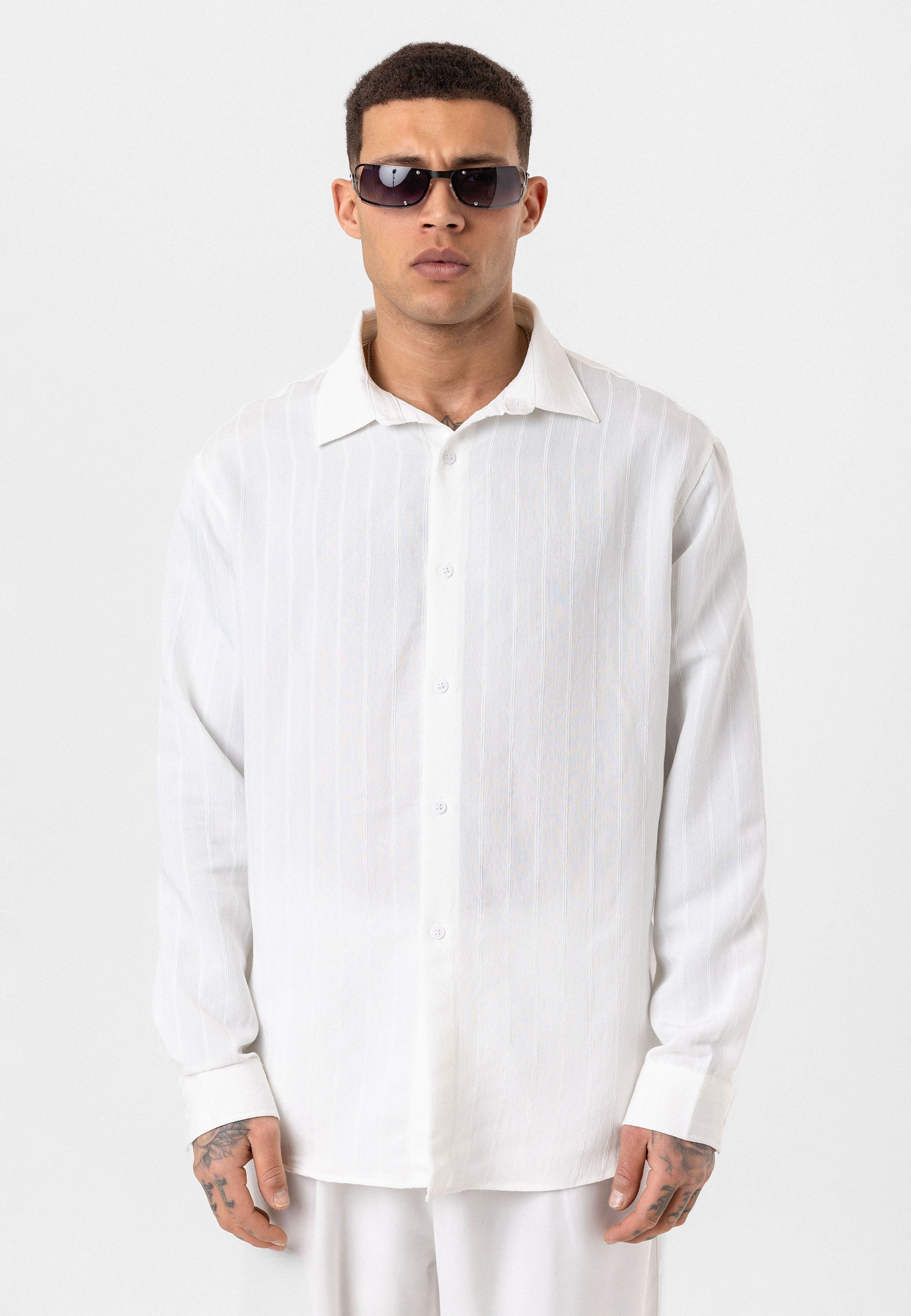 Crisp White Striped Long Sleeve Shirt – Relaxed Street Style