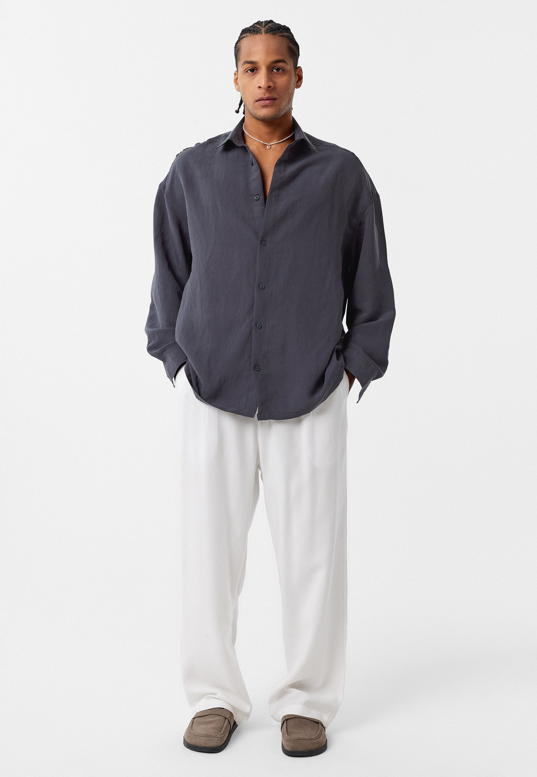 Charcoal Grey Oversized Long-Sleeve Shirts