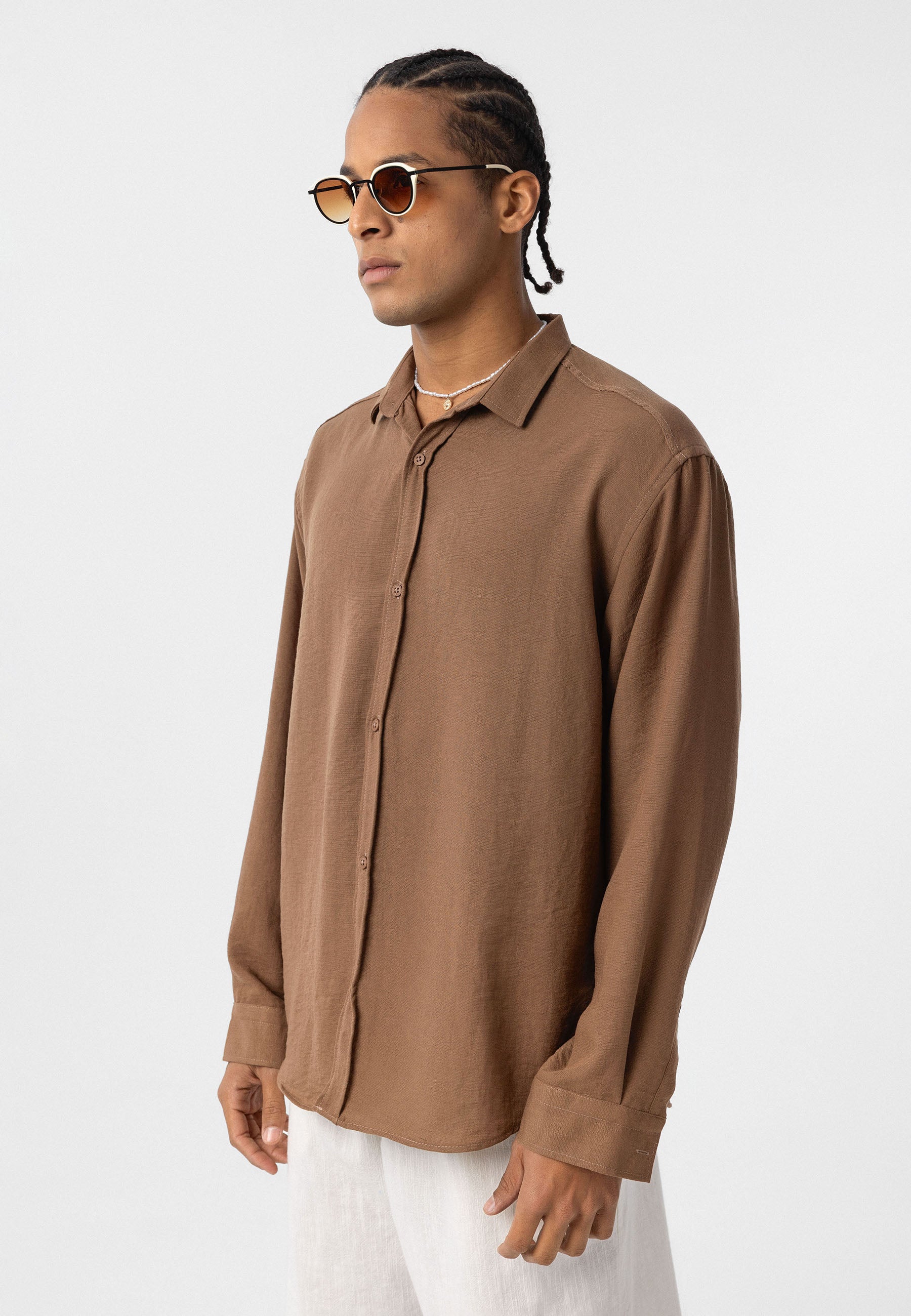 Soft Vizon Beige Striped Muslin Linen Oversize Shirt – Relaxed Natural Comfort