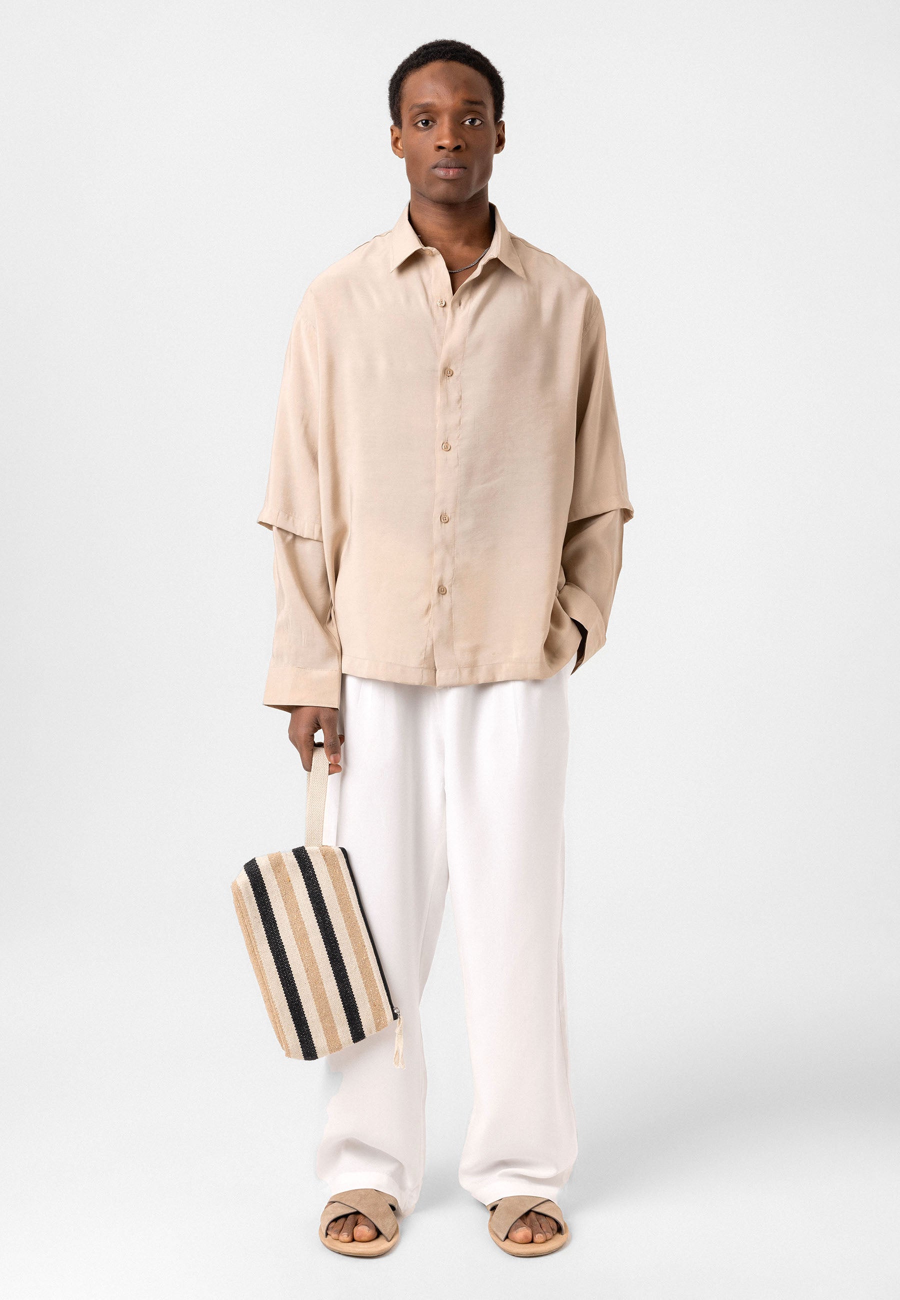 Light Beige Button-Up Shirt – Comfort Fit, Soft Everyday Style