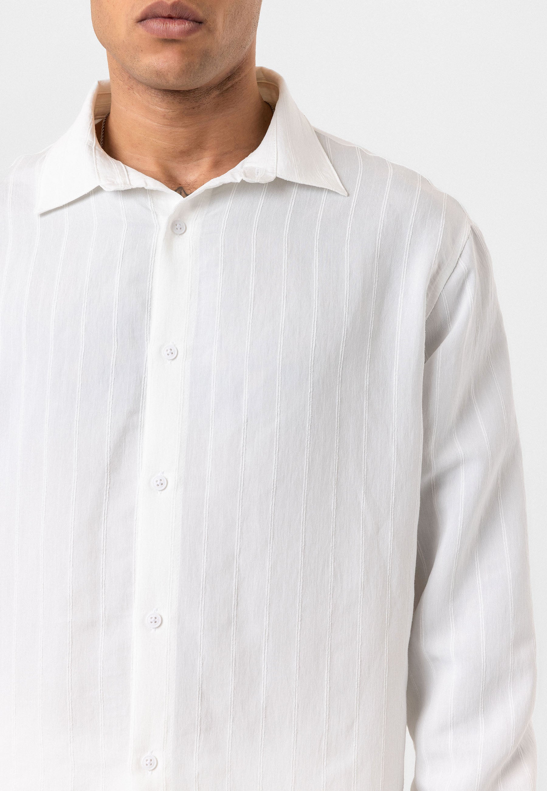 Crisp White Striped Long Sleeve Shirt – Relaxed Street Style