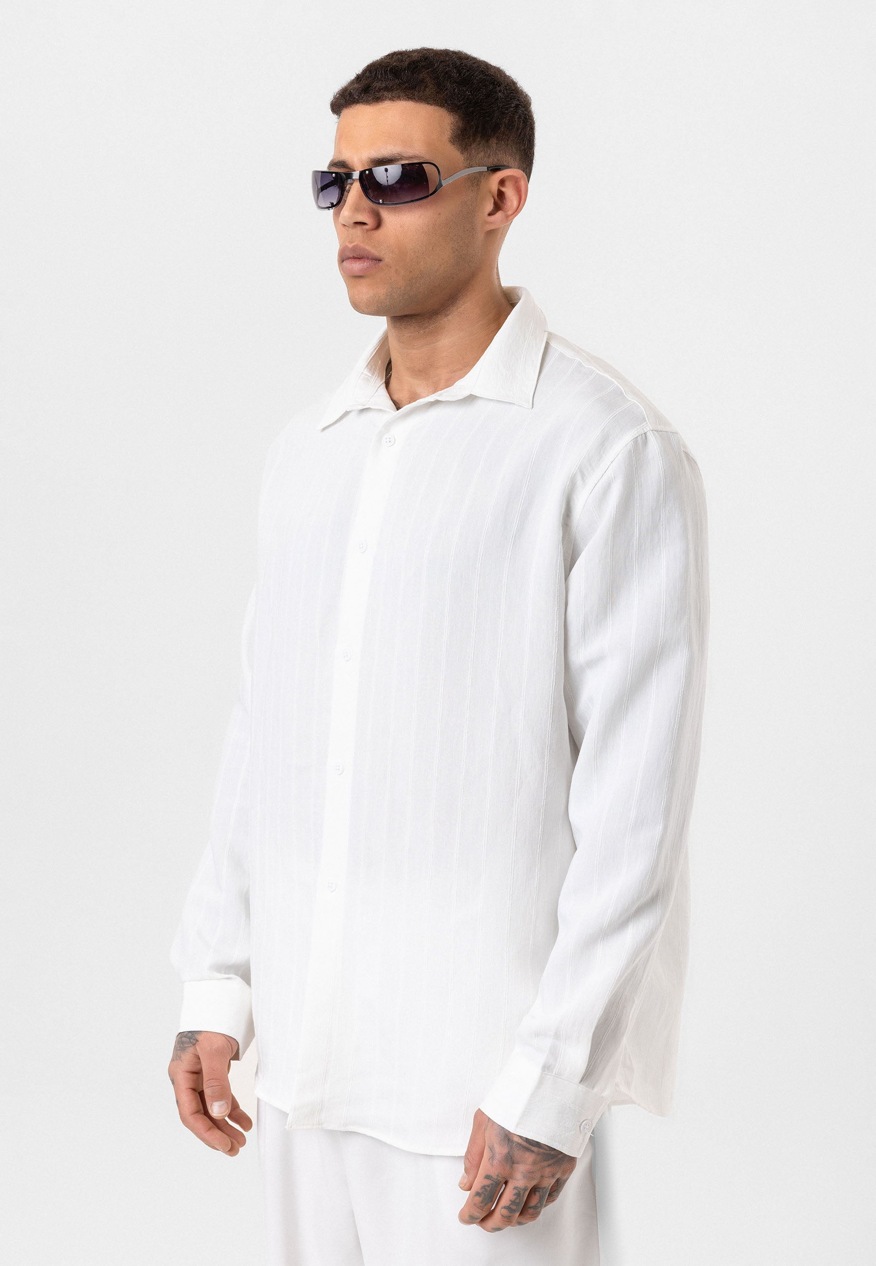 Crisp White Striped Long Sleeve Shirt – Relaxed Street Style