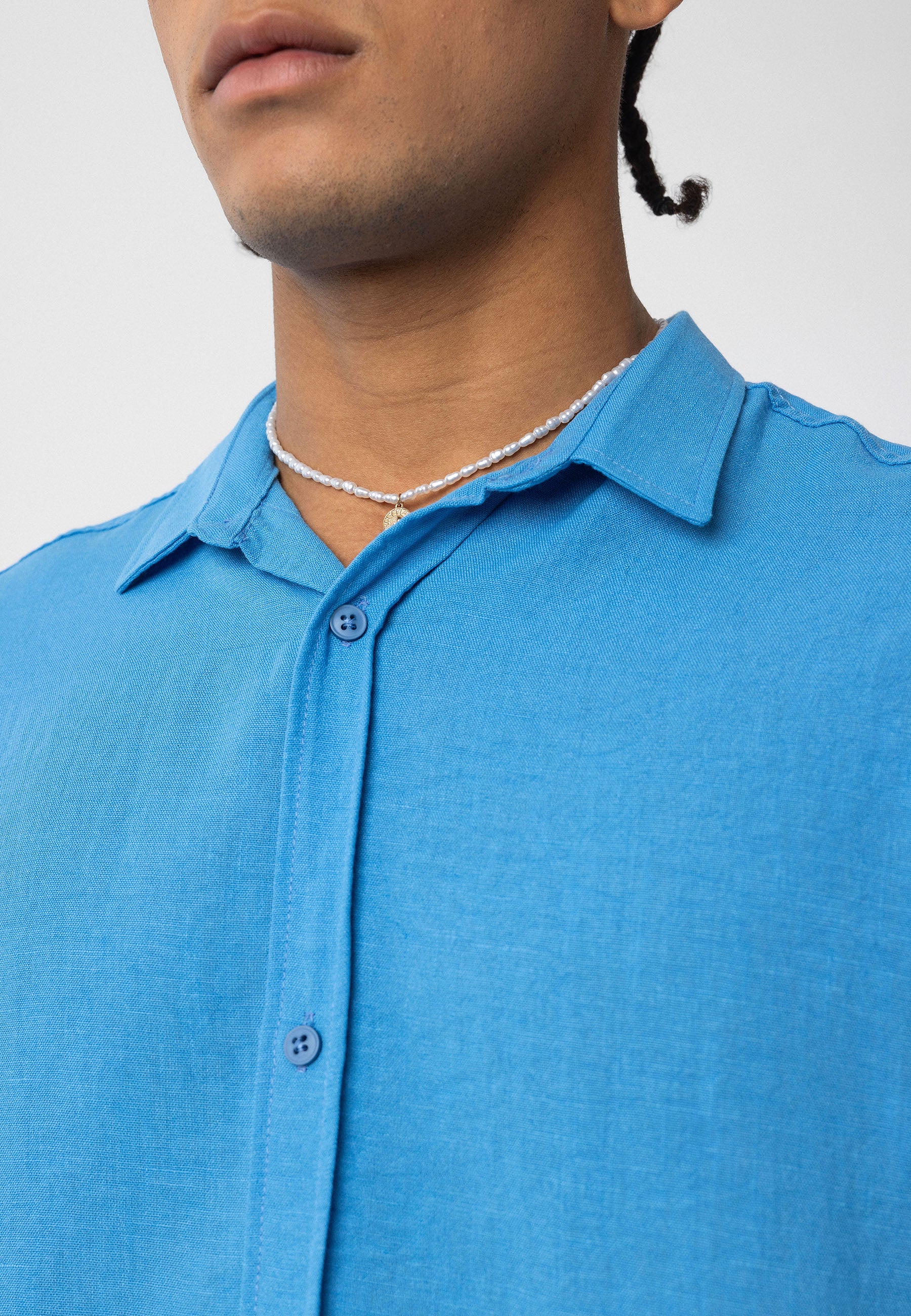 Azure Blue Comfort Fit Button-Up Shirt – Relaxed Everyday Essential