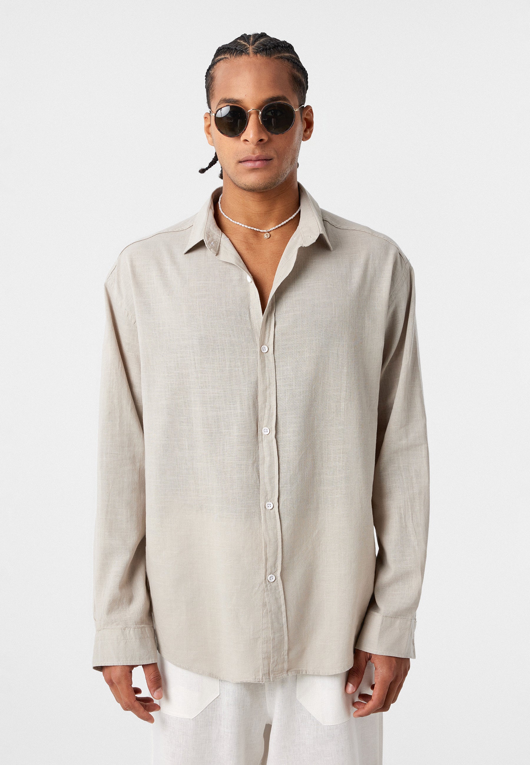 Cream Beige Comfort Fit Button-Up Shirt – Lightweight Everyday Essential