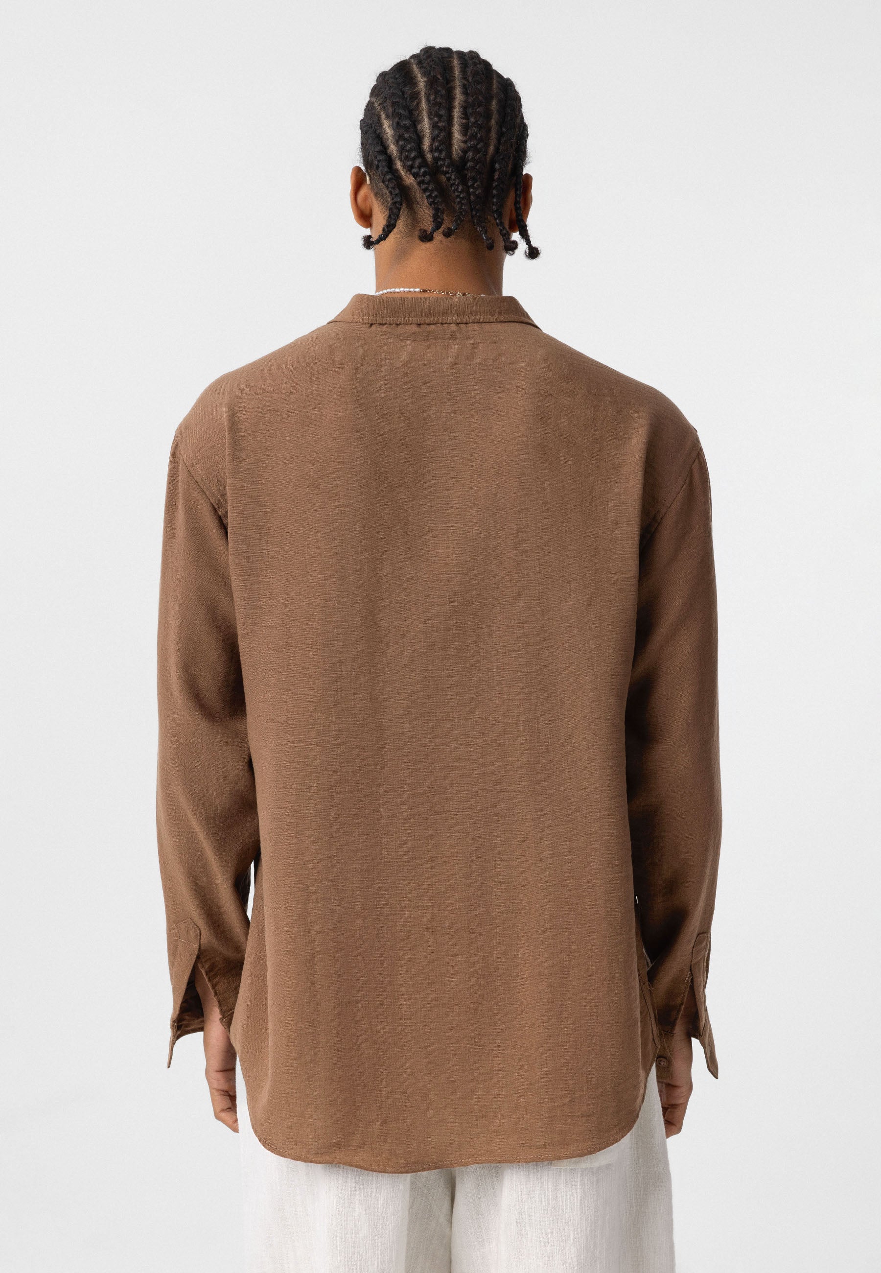 Soft Vizon Beige Striped Muslin Linen Oversize Shirt – Relaxed Natural Comfort