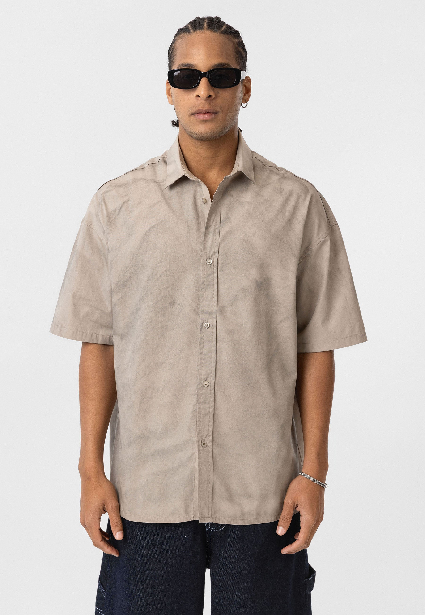 Soft Stone Grey Button-Up Shirt – Relaxed Comfort Fit