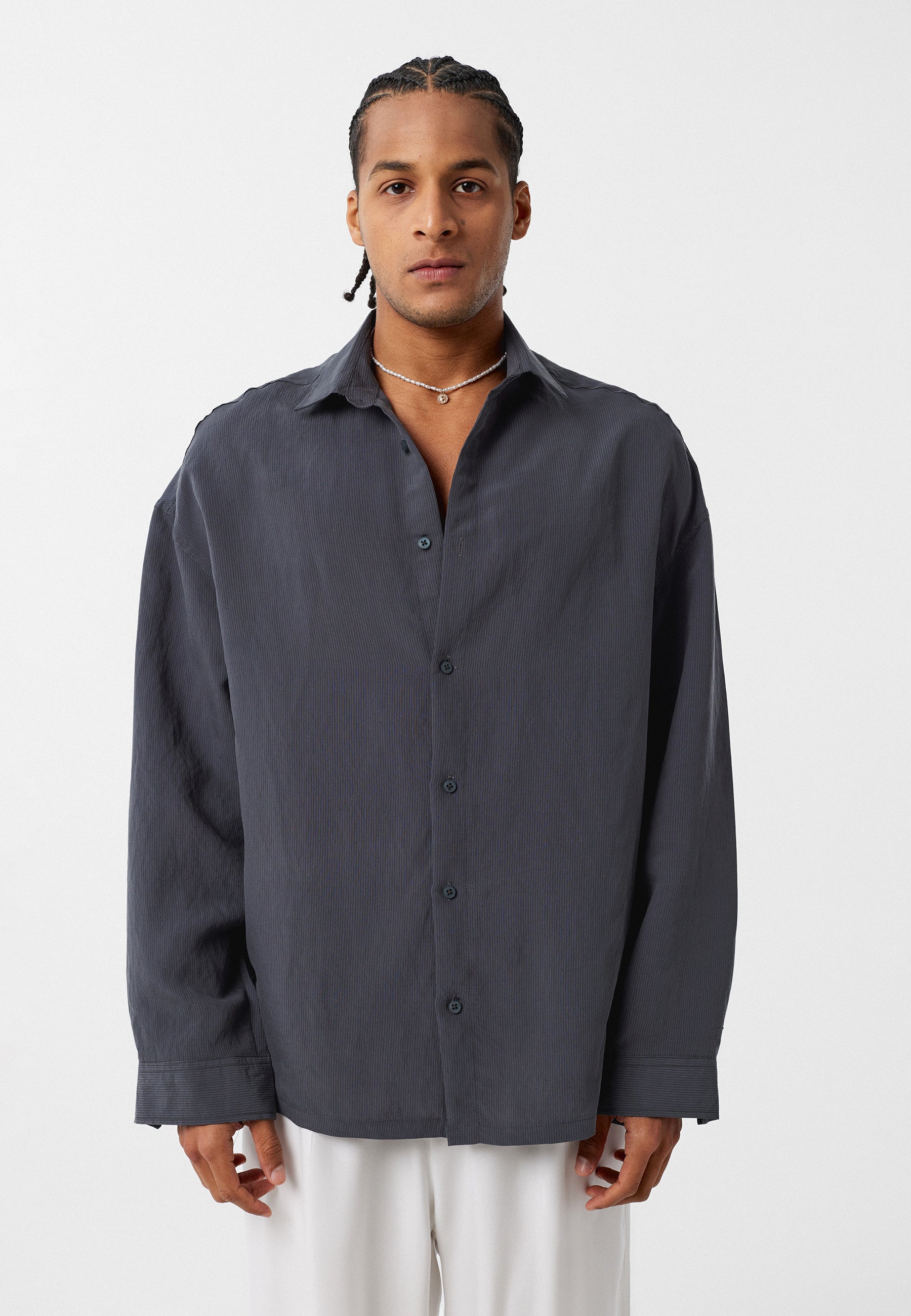 Charcoal Grey Oversized Long-Sleeve Shirts