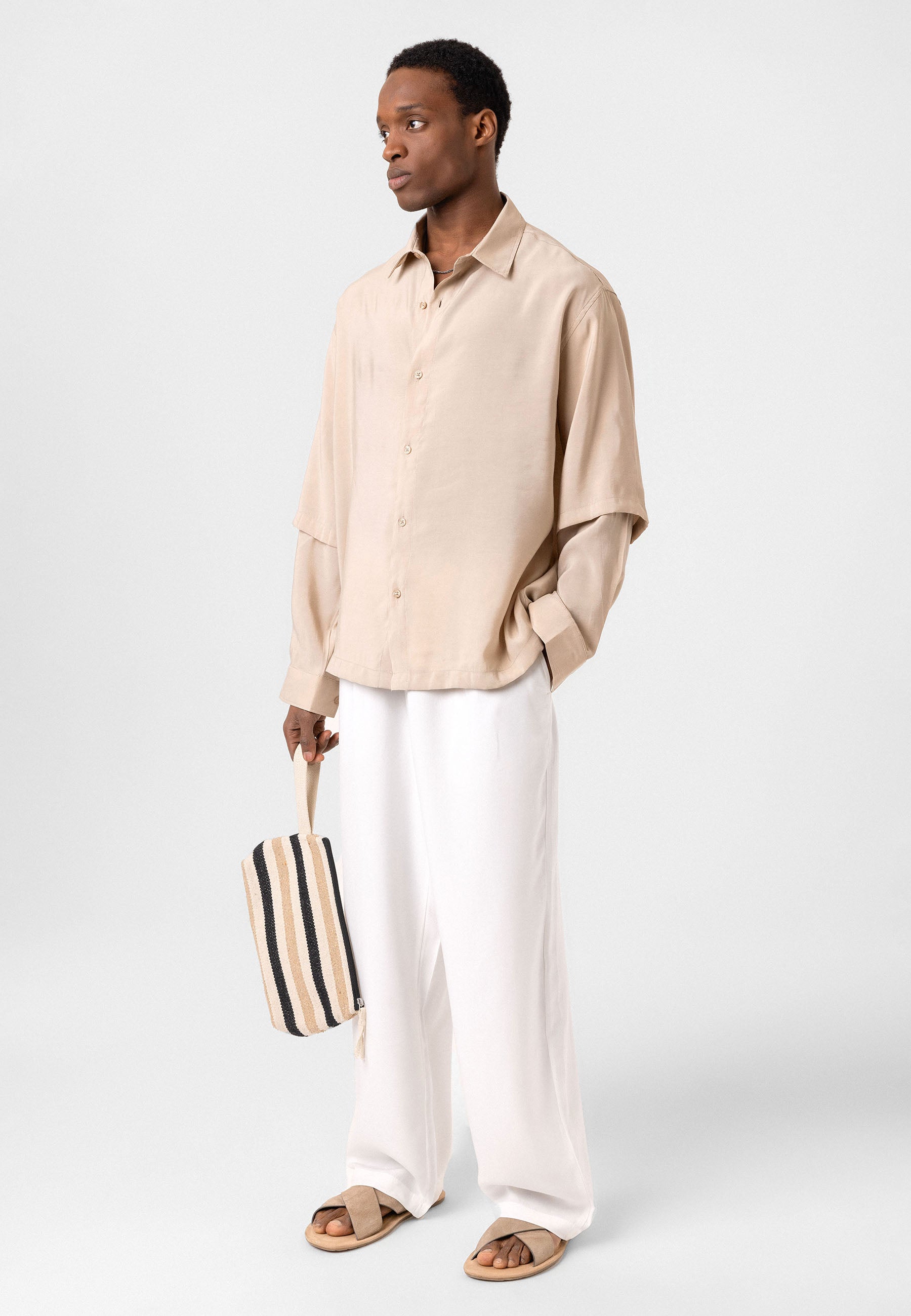 Light Beige Button-Up Shirt – Comfort Fit, Soft Everyday Style