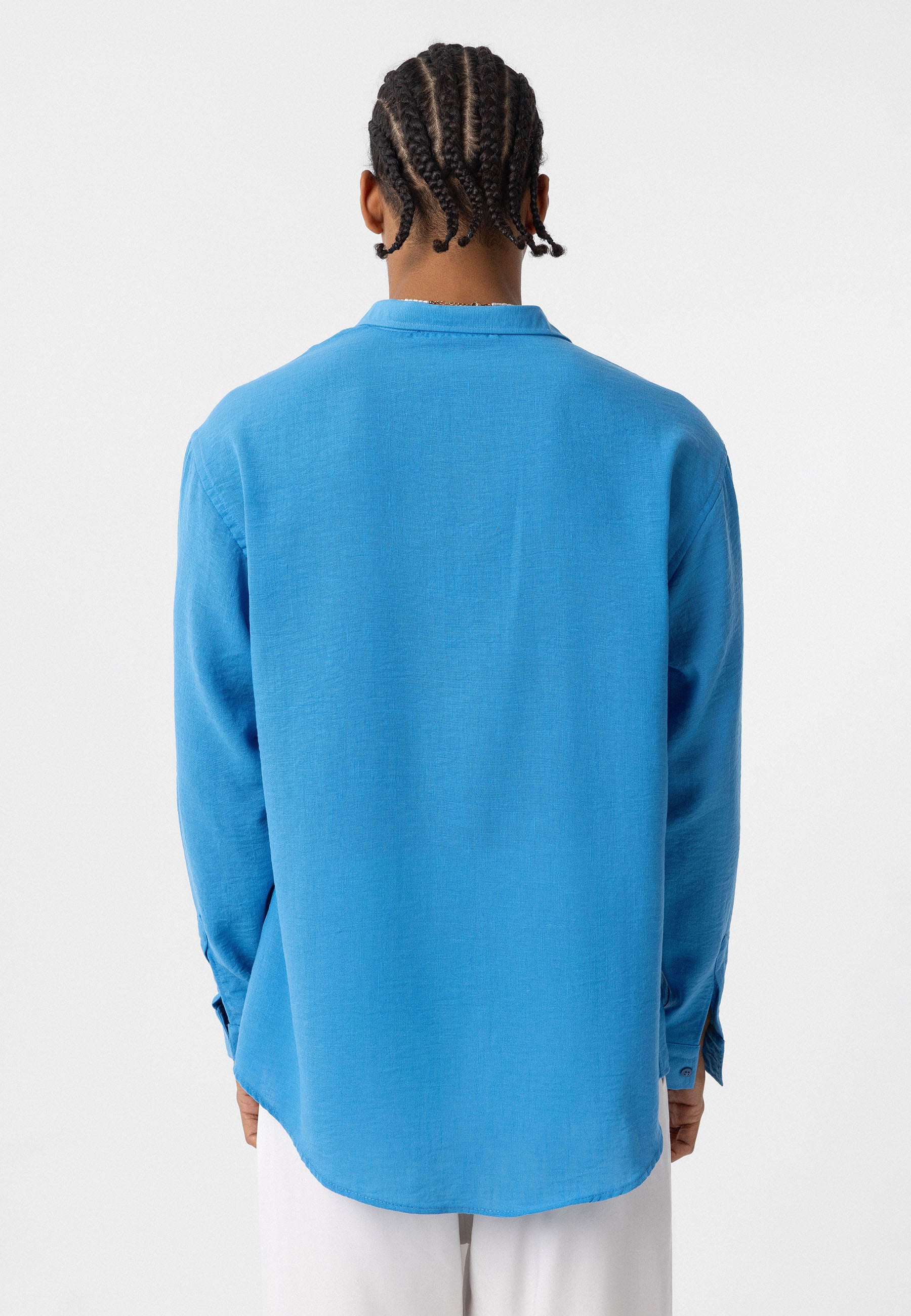 Azure Blue Comfort Fit Button-Up Shirt – Relaxed Everyday Essential