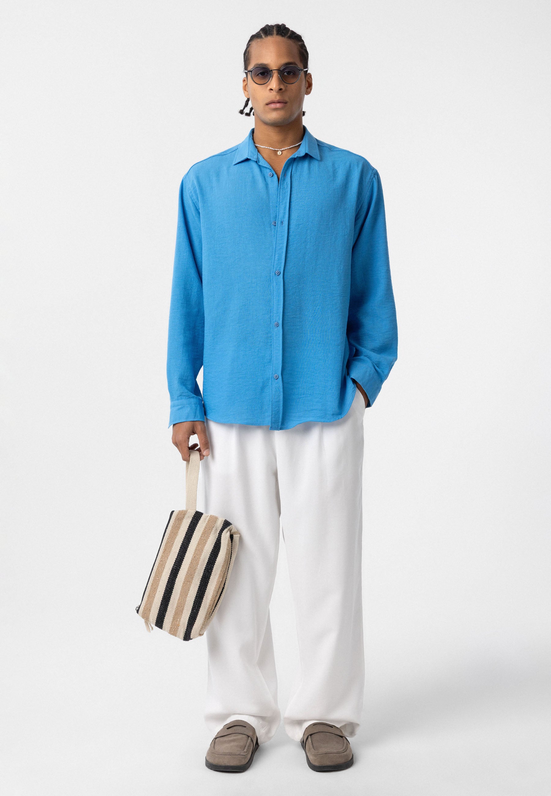 Azure Blue Comfort Fit Button-Up Shirt – Relaxed Everyday Essential