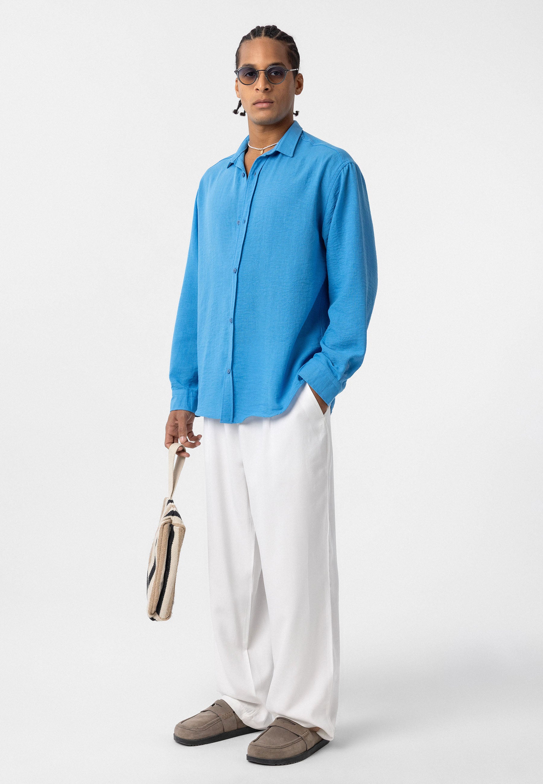 Azure Blue Comfort Fit Button-Up Shirt – Relaxed Everyday Essential