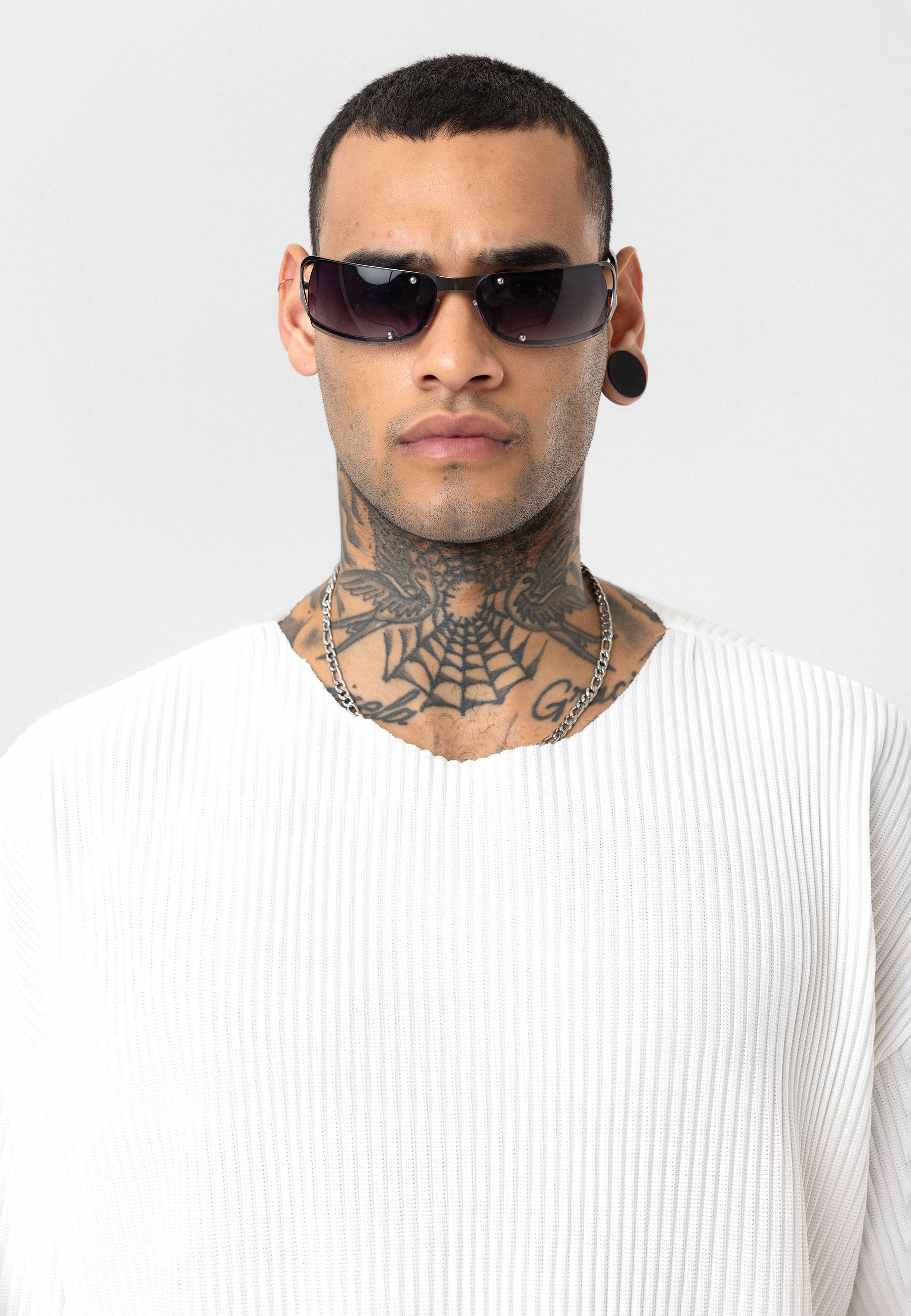 White Men’s Oversized Ribbed T-Shirt Textured Streetwear Fit