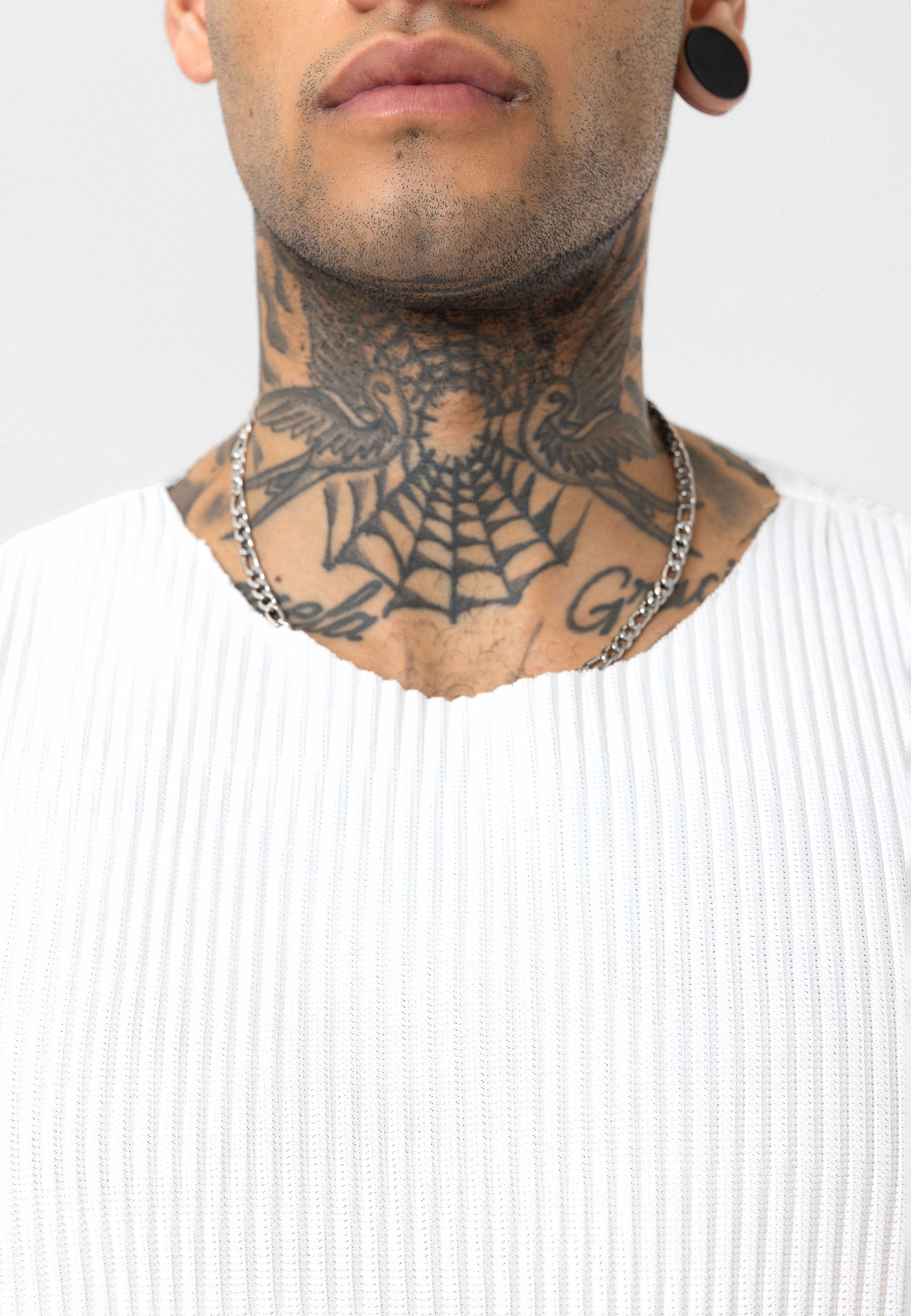 White Men’s Oversized Ribbed T-Shirt Textured Streetwear Fit