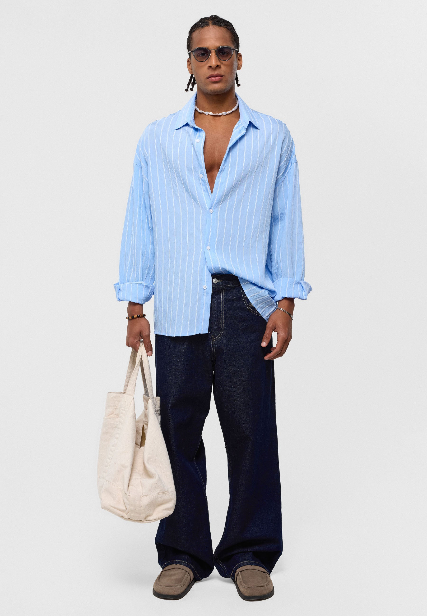 Pale Sky Blue Oversized Striped Long‑Sleeve Shirt – Breezy & Stylish Essentials