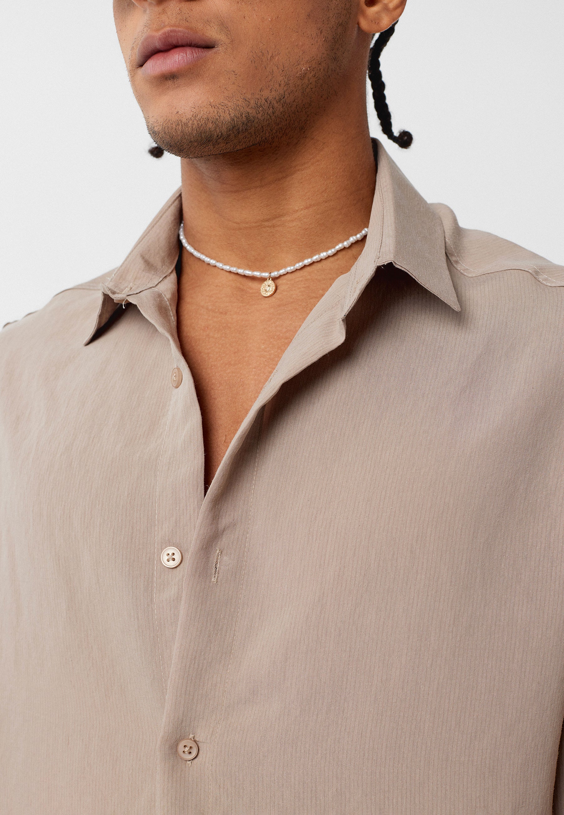 Warm Stone Beige Oversized Long‑Sleeve Shirt – Effortless & Elevated Basics