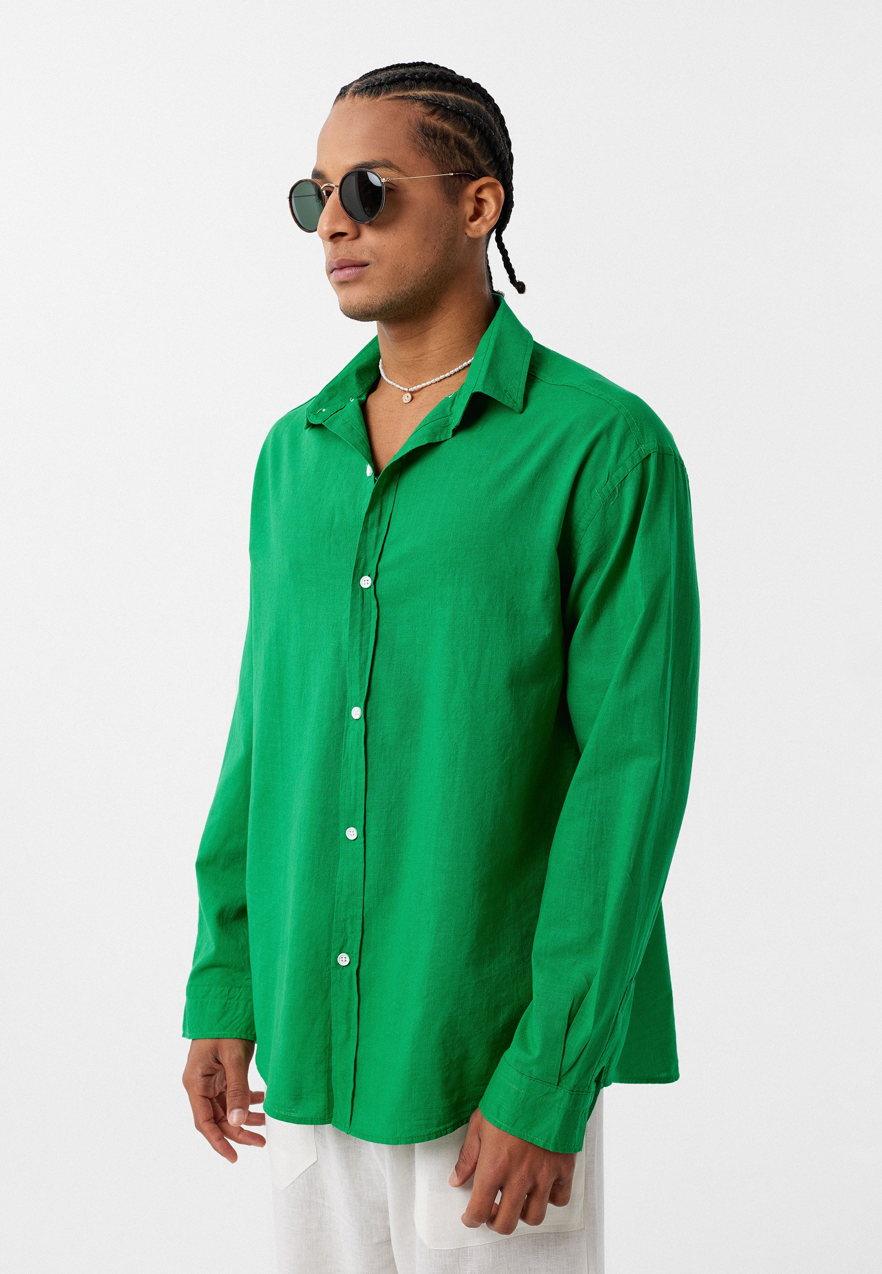 Olive Green Comfort Fit Button-Up Shirt – Soft Texture, Relaxed Vibe