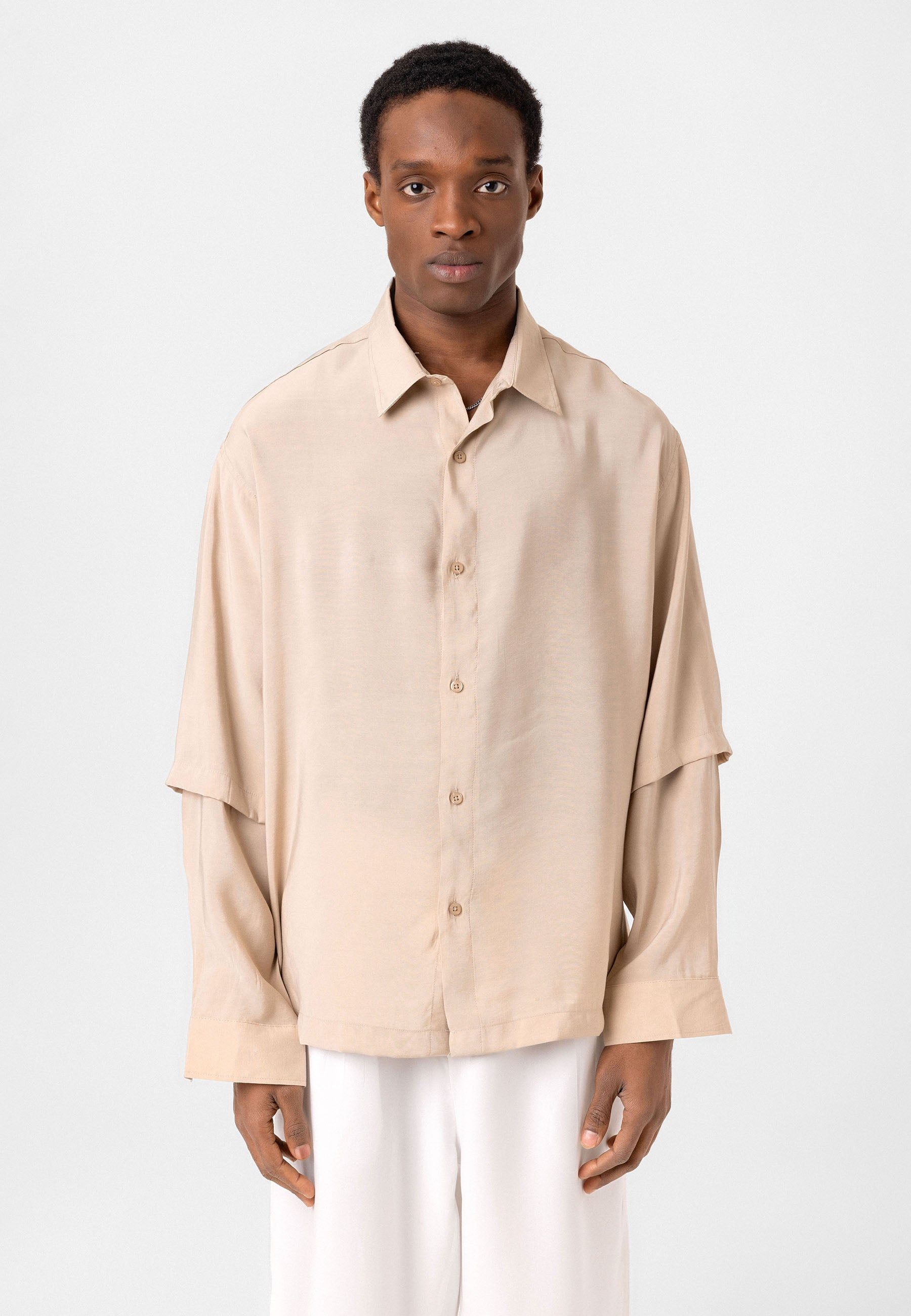 Light Beige Button-Up Shirt – Comfort Fit, Soft Everyday Style