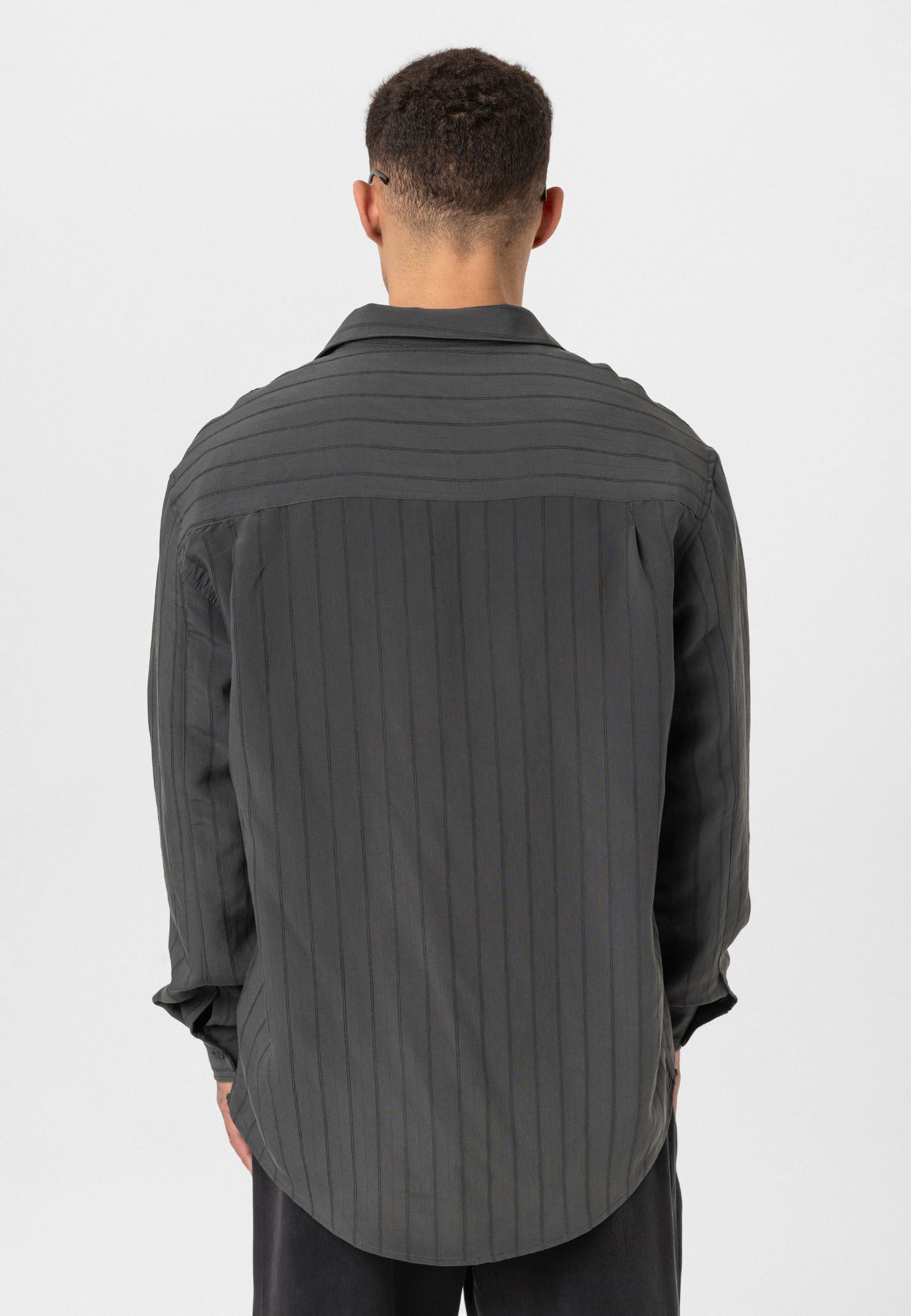 Anthracite Grey Striped Long Sleeve Oversize Shirt – Modern Relaxed Fit
