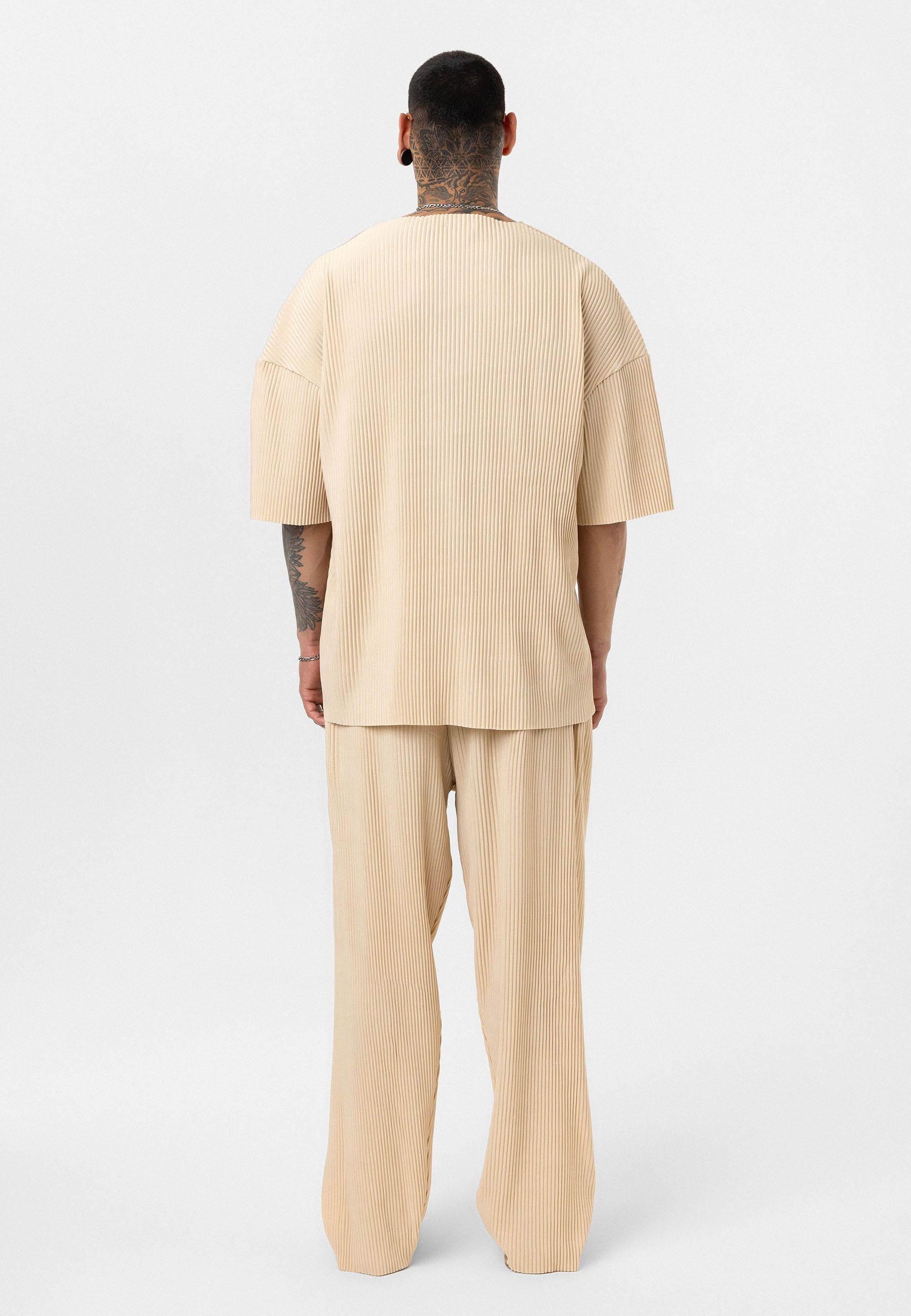 Beige Ribbed Oversized T-Shirt Trendy Casual Look