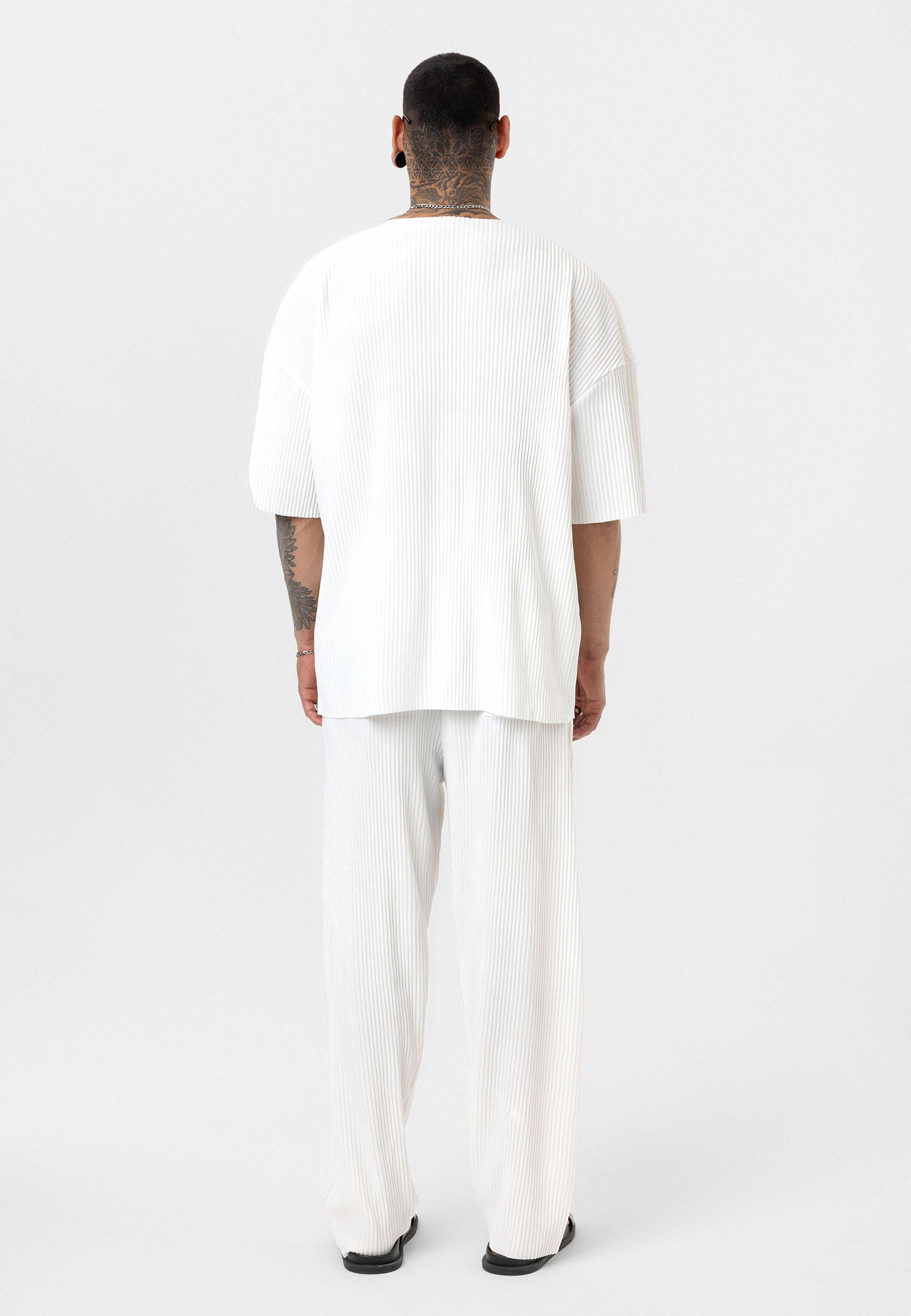 White Men’s Oversized Ribbed T-Shirt Textured Streetwear Fit