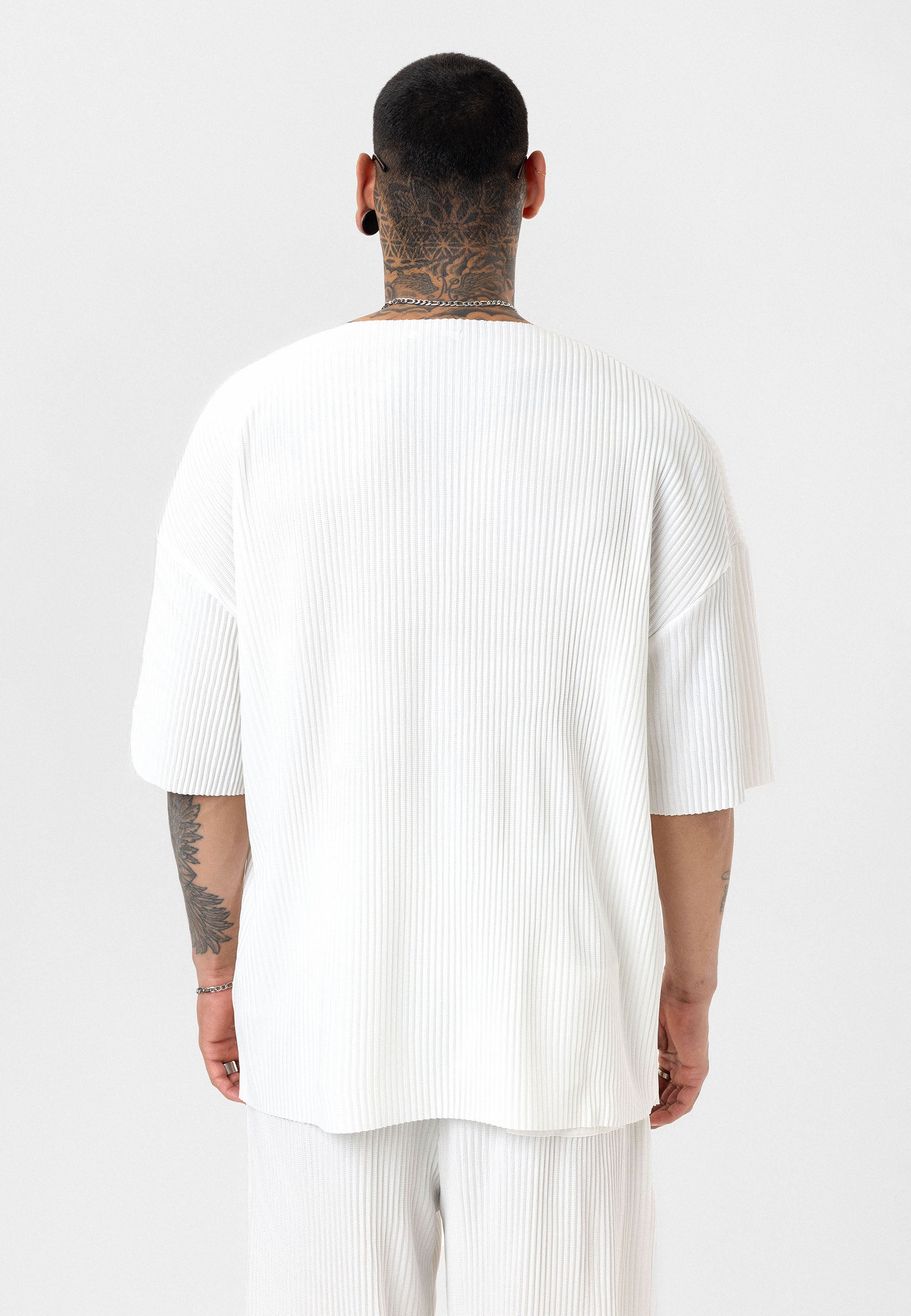 White Men’s Oversized Ribbed T-Shirt Textured Streetwear Fit