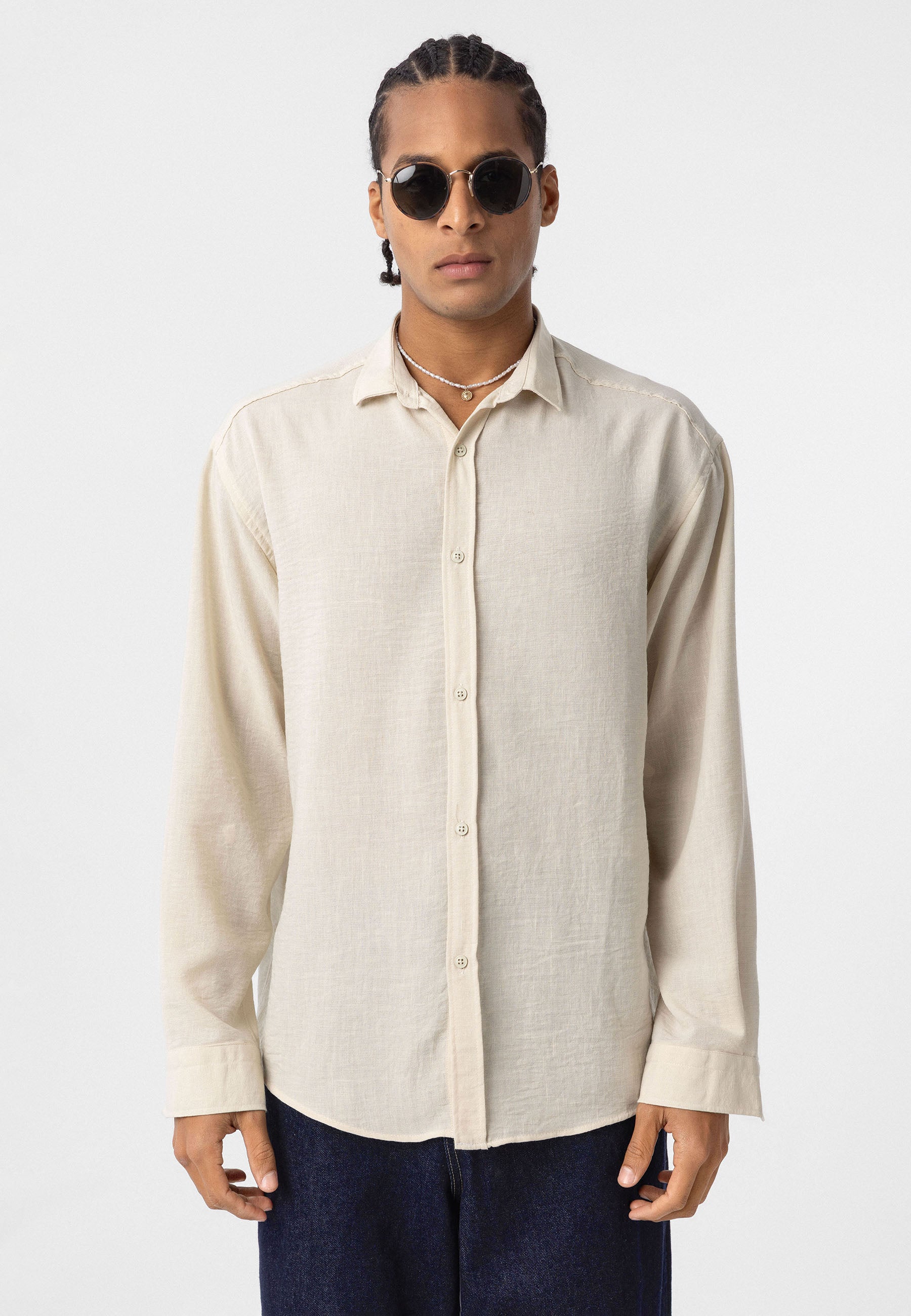 Natural Oat Beige Linen-Blend Shirt – Effortless Summer Classic