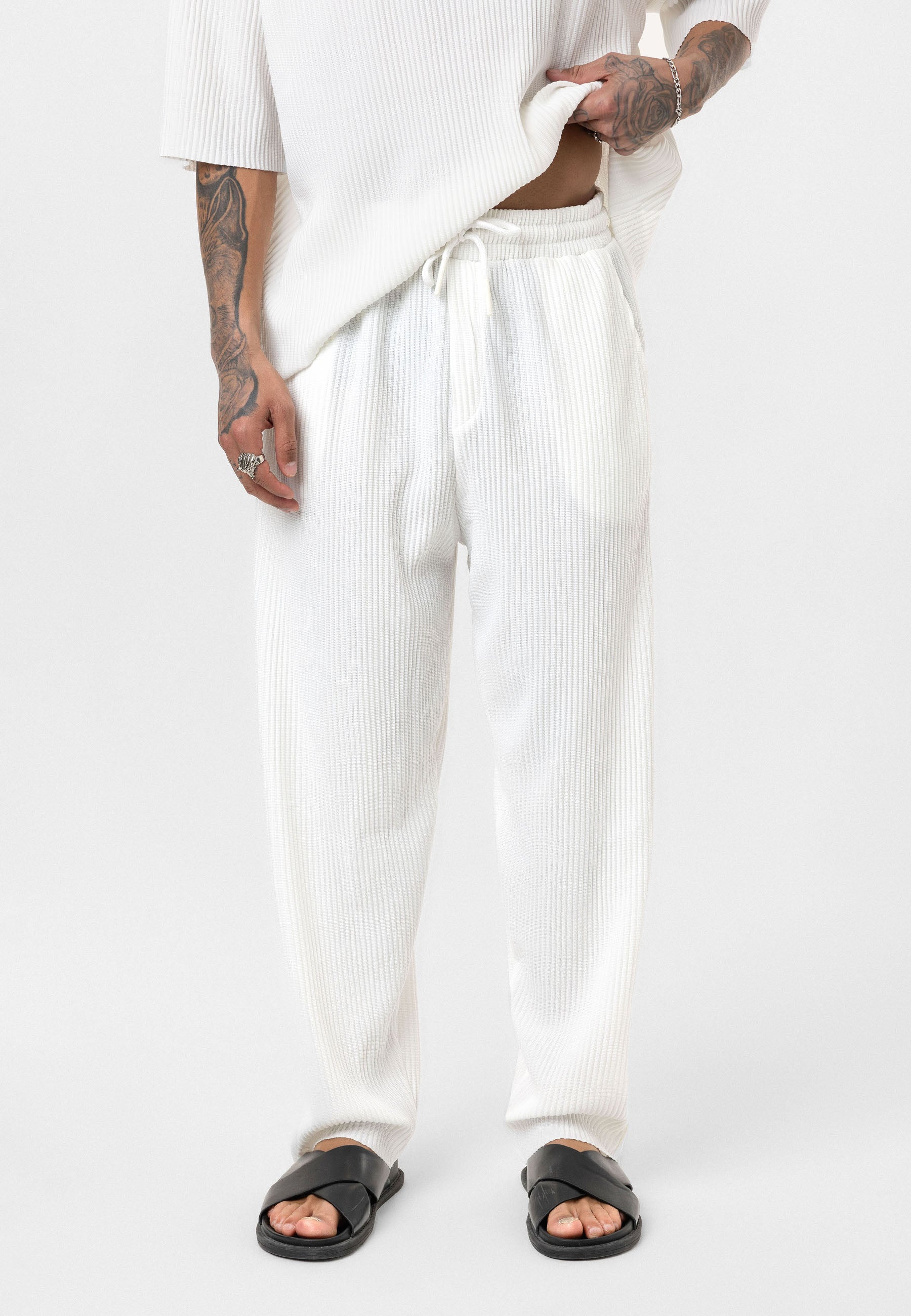 White Men’s Oversized Ribbed T-Shirt Textured Streetwear Fit