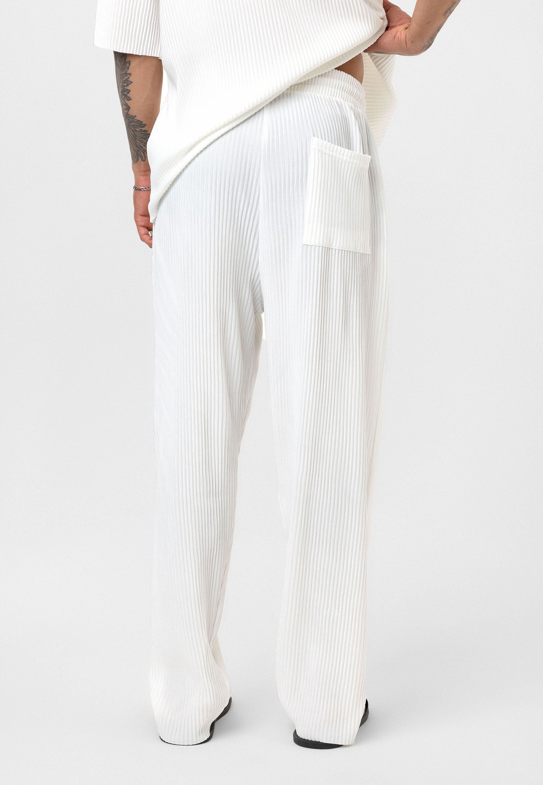 White Men’s Oversized Ribbed T-Shirt Textured Streetwear Fit