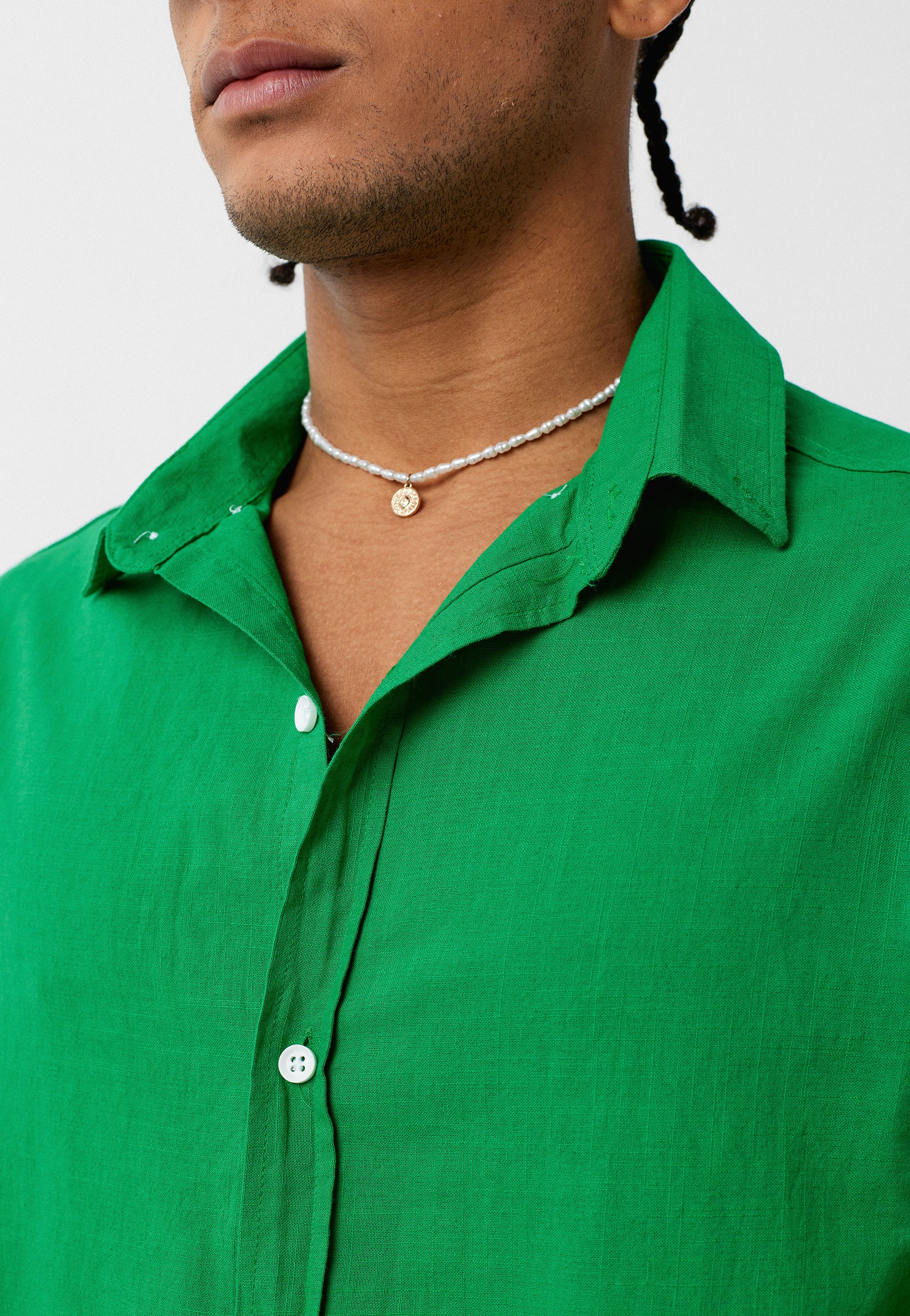 Olive Green Comfort Fit Button-Up Shirt – Soft Texture, Relaxed Vibe