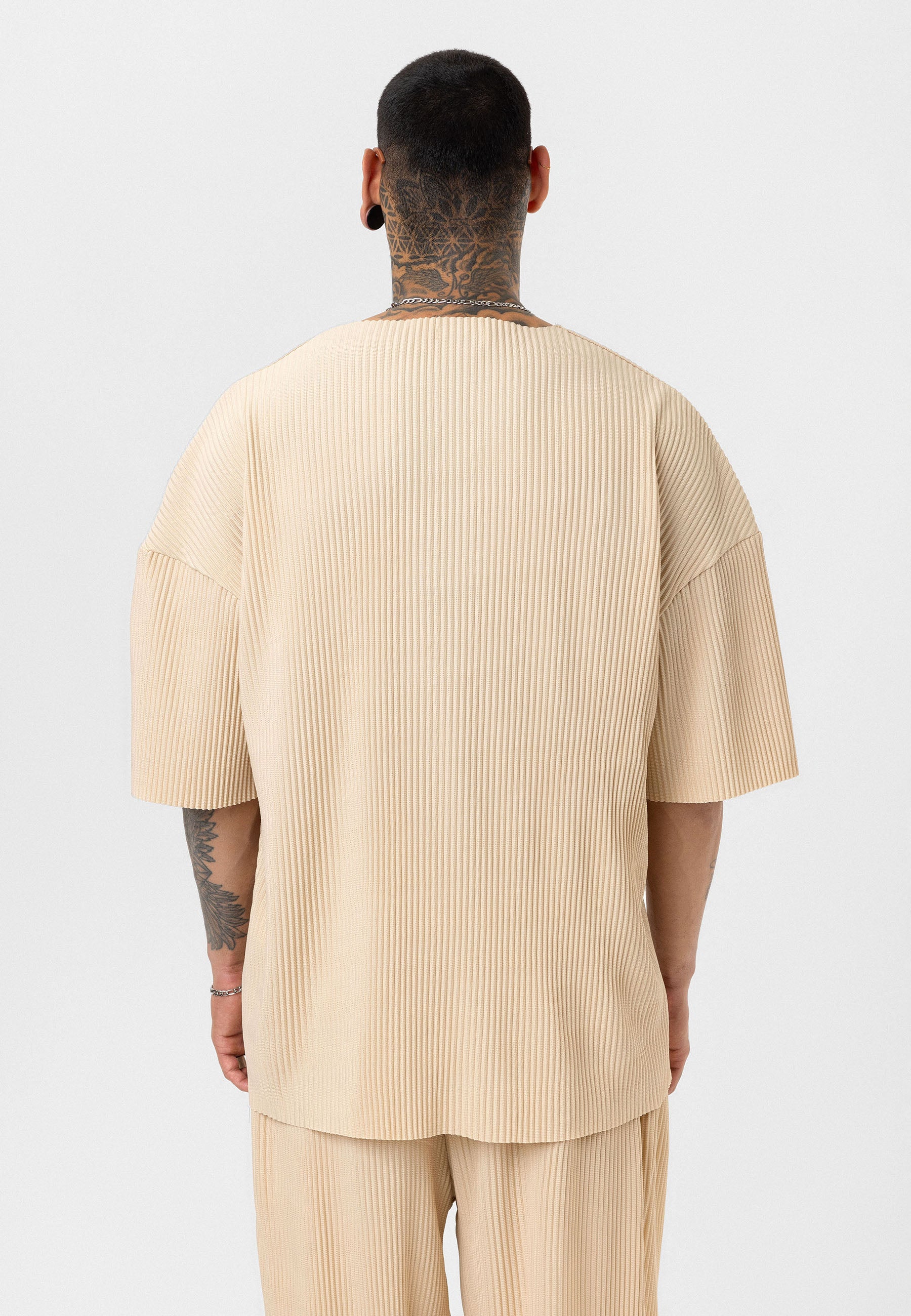Beige Ribbed Oversized T-Shirt Trendy Casual Look