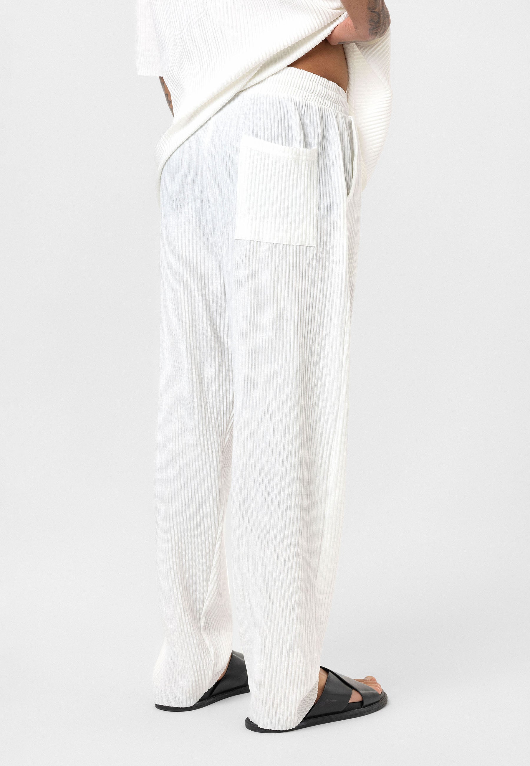 White Men’s Oversized Ribbed T-Shirt Textured Streetwear Fit